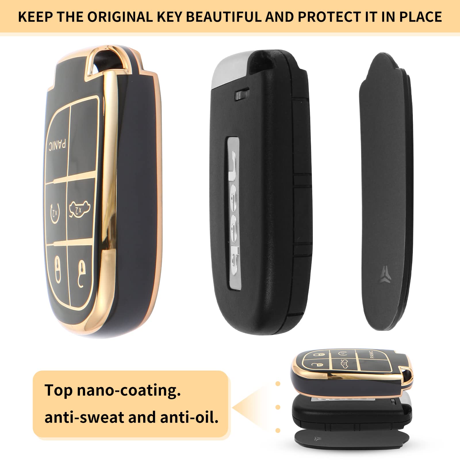 Qfungye For Jeep Accessories Wristlet Key Fob Cover, Anti-Fingerprint Special Tpu Key Case,Compatible With Grand Cherokee Renega