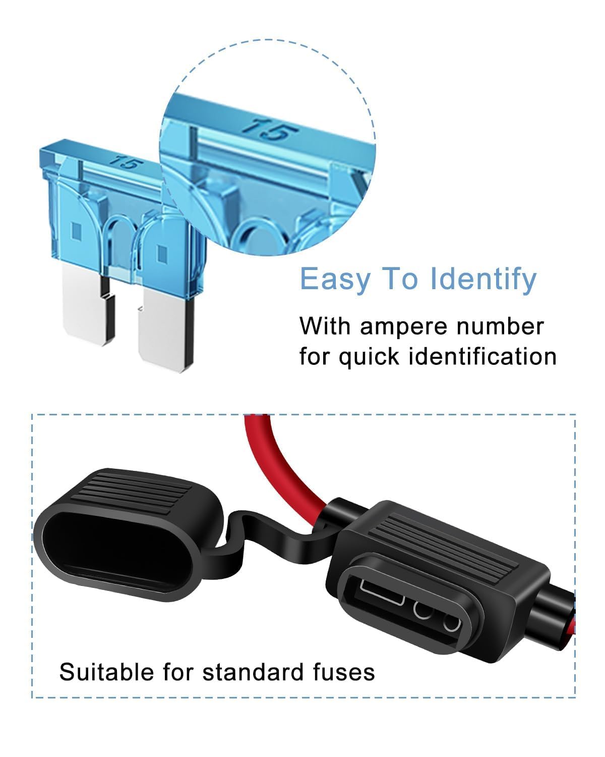 6 Pack 14Awg Inline Fuse Holder - 14 Gauge Automotive Blade In Line Fuse Holder With 6Pcs 15 Amp Atc/Ato Standard Fuses