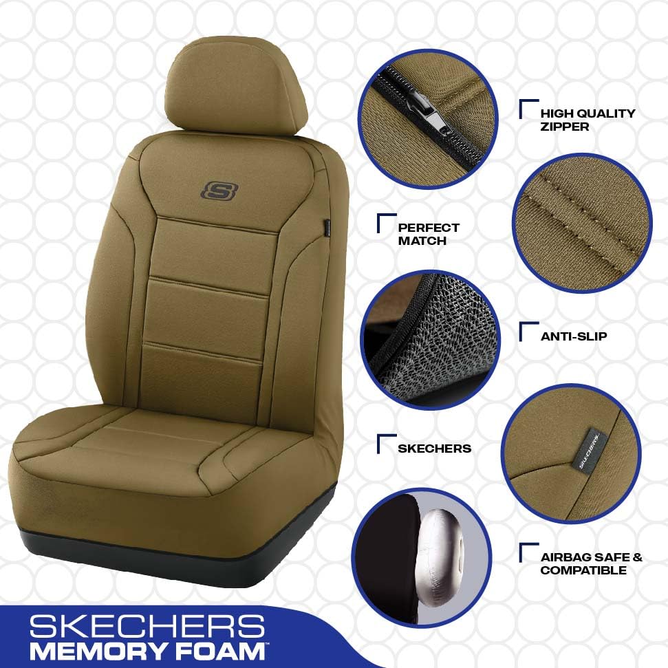Skechers Memory Foam Car Seat Covers, Lycra Seat Covers &Thick Memory Foam, Car Seat Cover Full Sets, Airbag Compatible, Automot