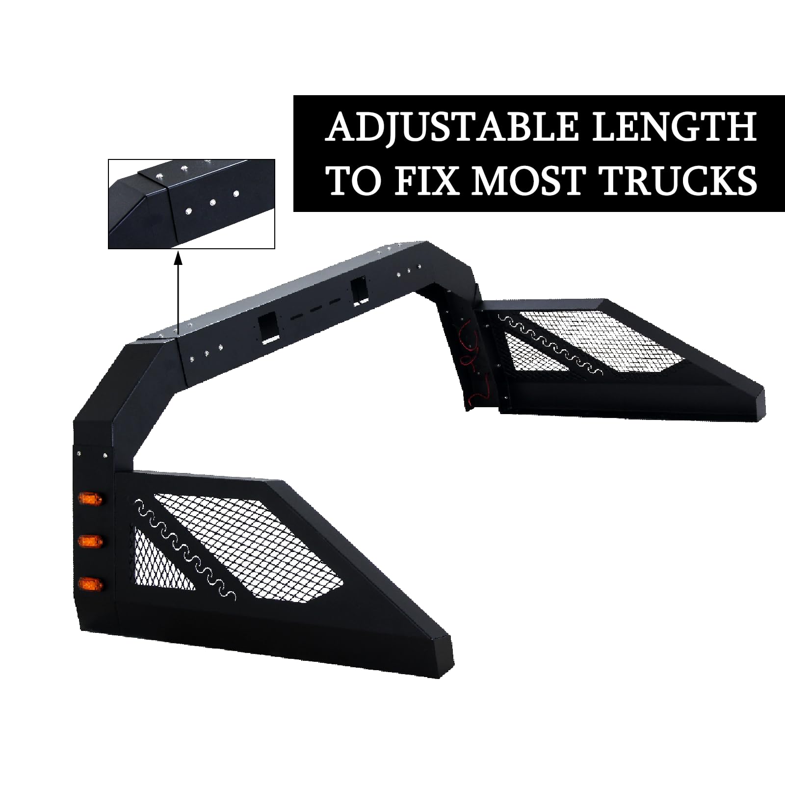 OUKIDR Universal Adjustable Truck Bed Chase Rack Roll Bar with 6X Amber Side Marker Lamps, Chase Rack Roll Bar for Full Size Pic