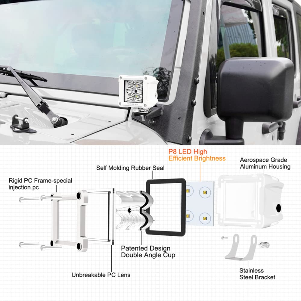 Auxbeam Fa Series White Housing Led Pods, 3Inch 40W Spot Beam Offroad Cube Lights, 4800Lm All White Body Ditch Lights Spotlights