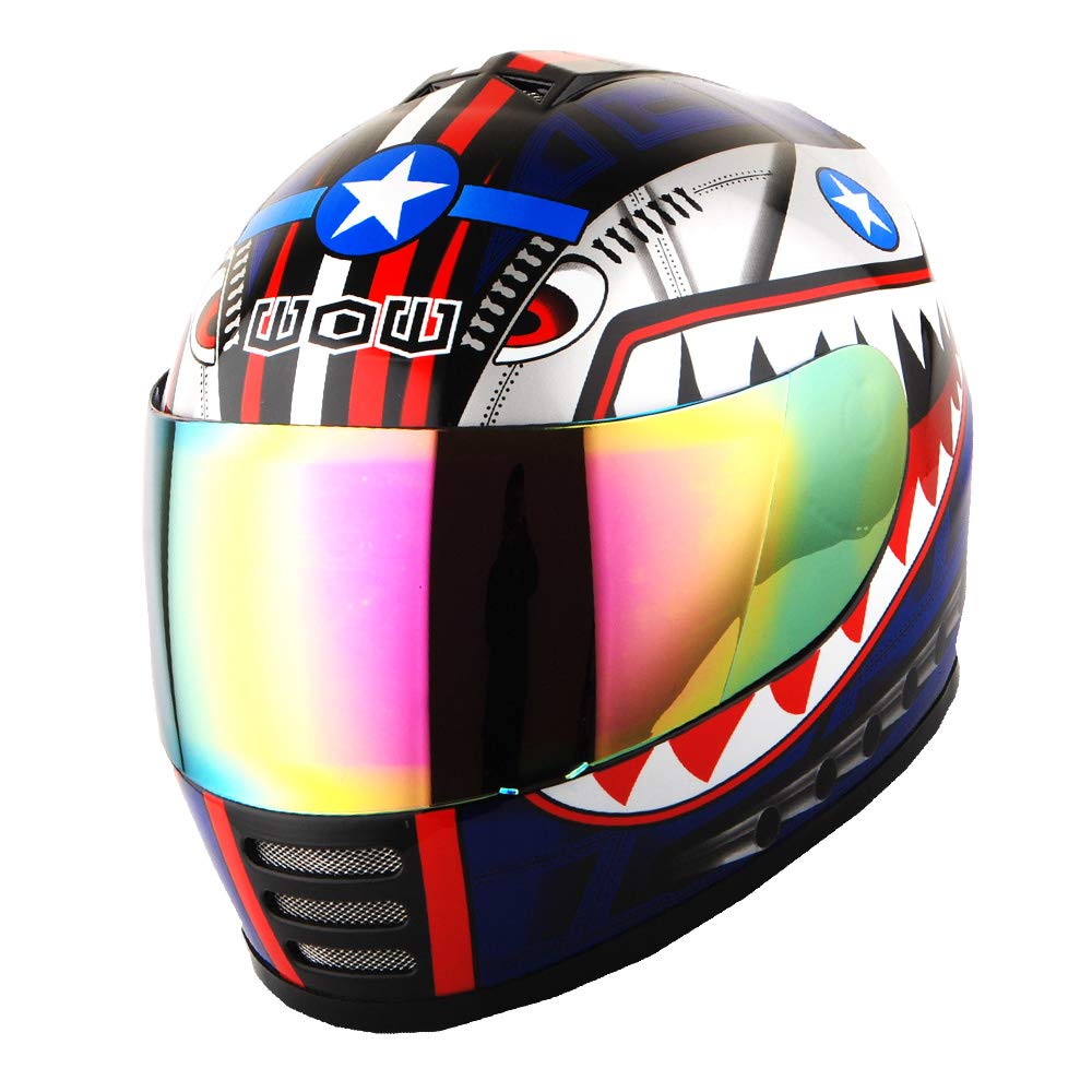 Wow Motorcycle Full Face Helmet Street Bike Bmx Mx Youth Kids Shark Blue