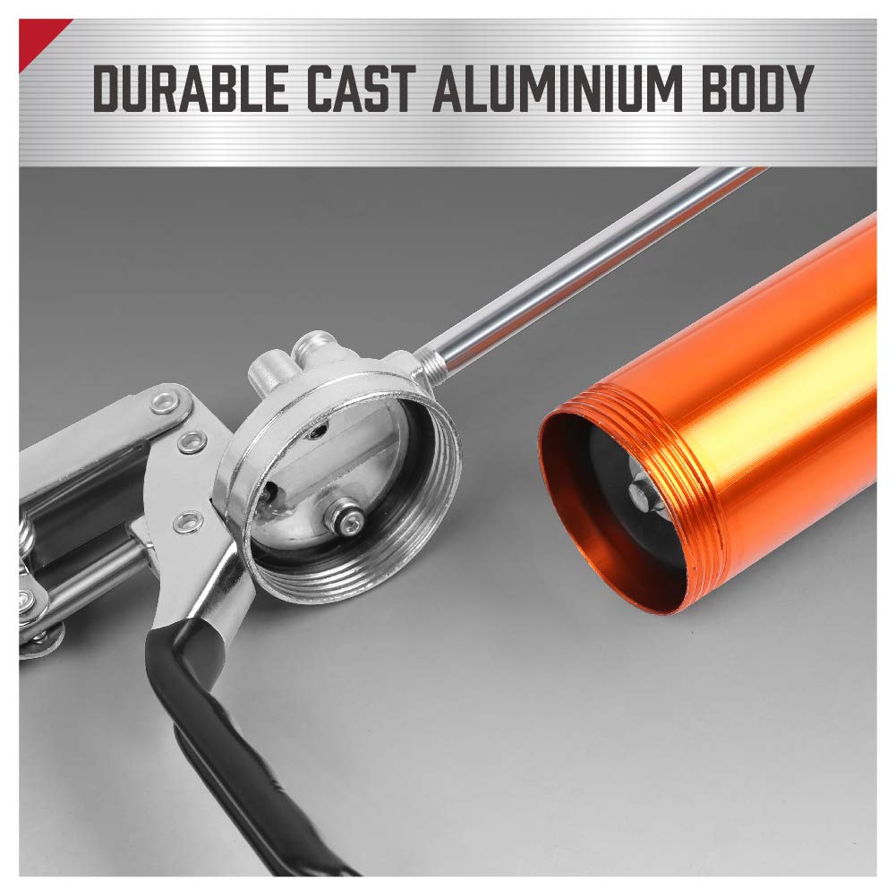 Horusdy Grease Gun, 7000 Psi Heavy Duty Pistol Grip Grease Gun With 14 Oz. Grease & 18 Flex Hose Coupler