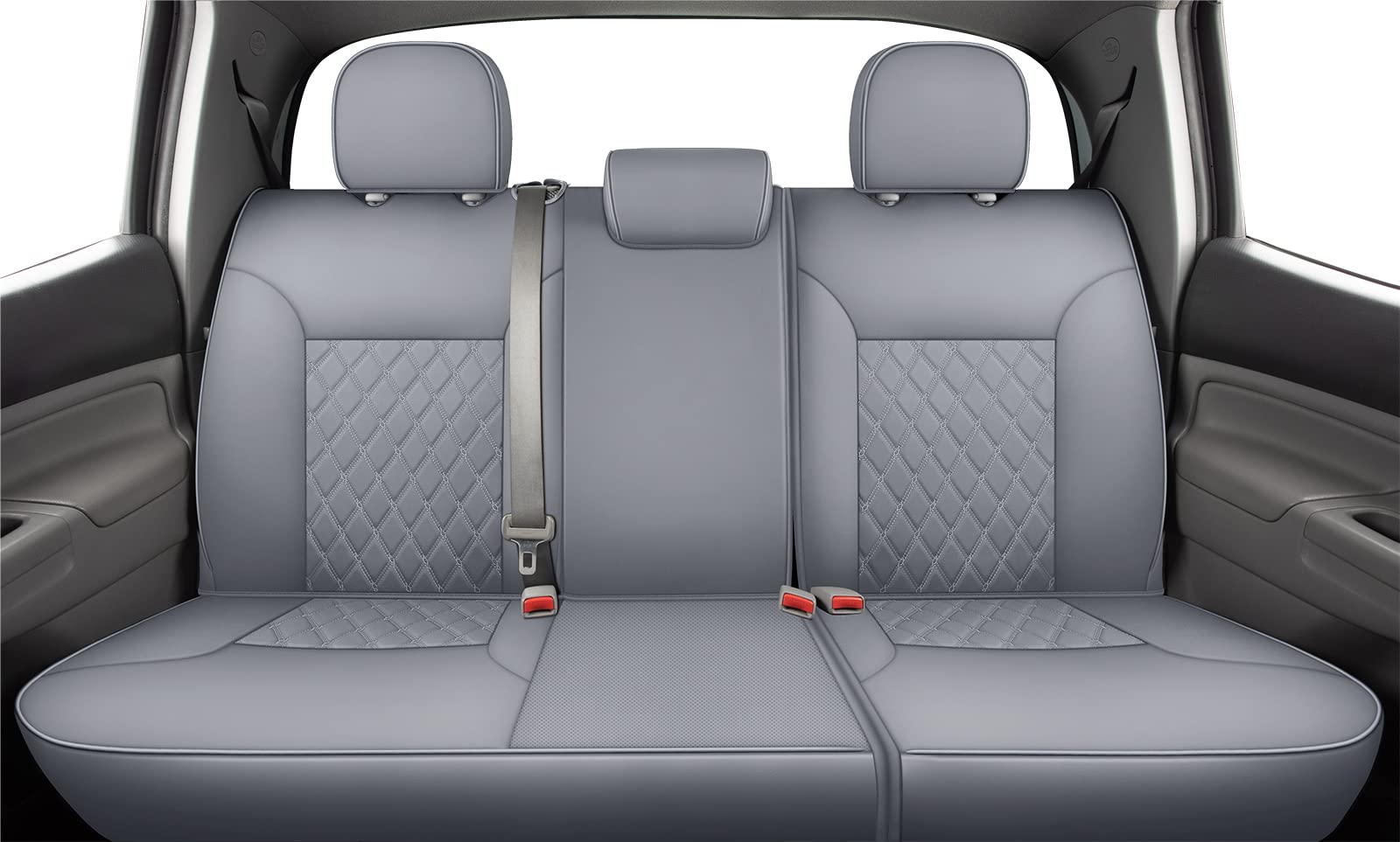 Luckyman Club Tacoma Full-Set Seat Covers P04-Hy, Fit Tacoma 2005 2006 2007 2008 2009 2010 2011 2012 2013 2014 2015 Double/Crew Cab Only, With Faux Leather (Full Set, Gray)