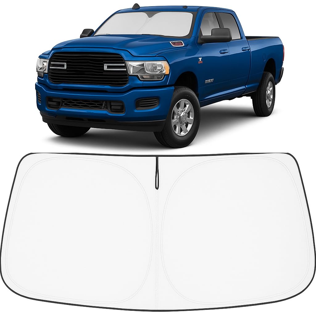 Proadsy 2025 Upgrade Windshield Sun Shade Custom Fit Dodge Ram 2500 3500 2010-2024 2025 4-Layer Foldable Front Sunshade Protecto
