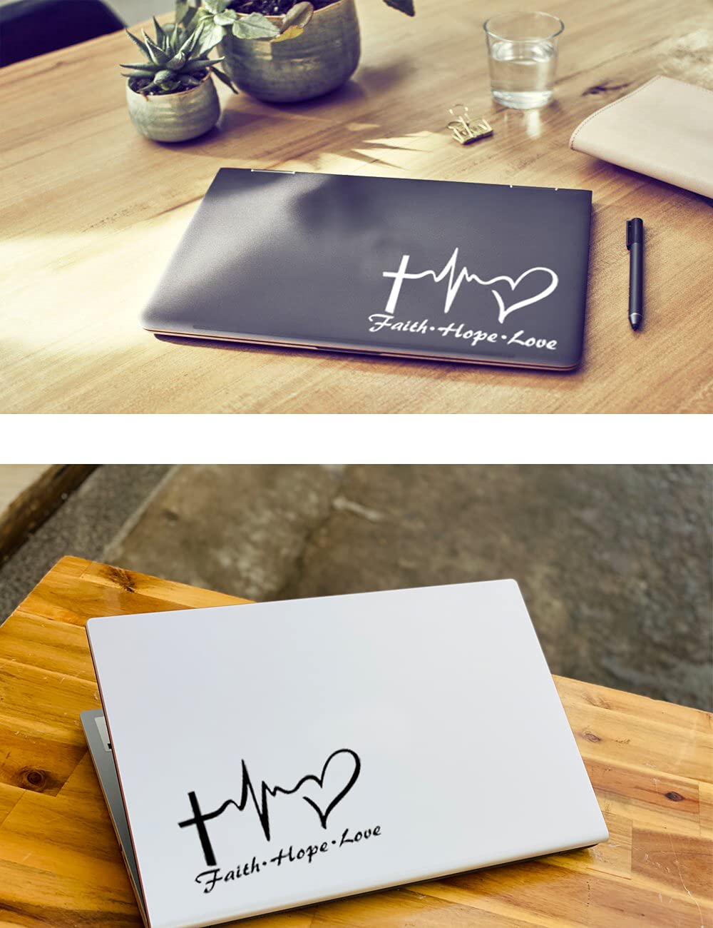 Hope Faith Love Heart Car Decal Stickers, Jesus Cross Vinyl Sticker For Car Windows, Tablets, Laptops, Water Bottles (White)