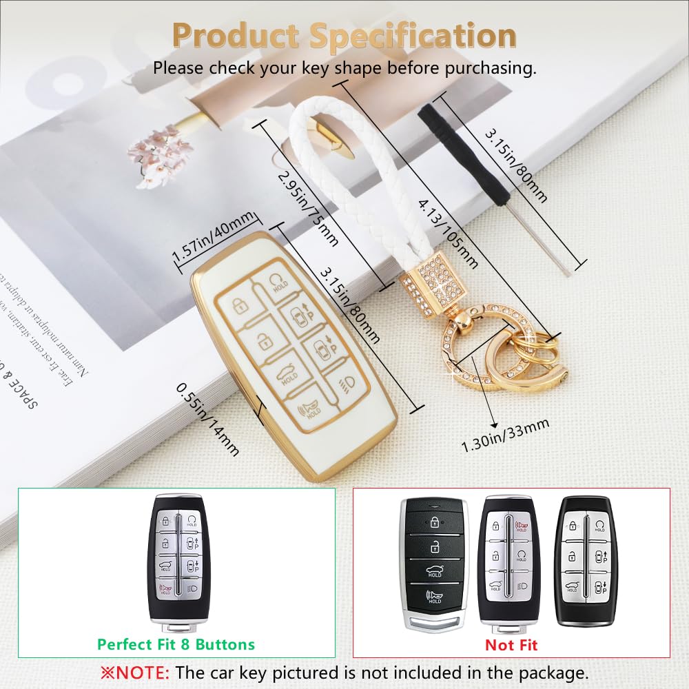 Pifoog Key Fob Cover For Genesis Gv70 Gv80 2023 2022 2021 Accessories 8 Buttons Car Keys Case Shell With Cute Girly Keychain Rin