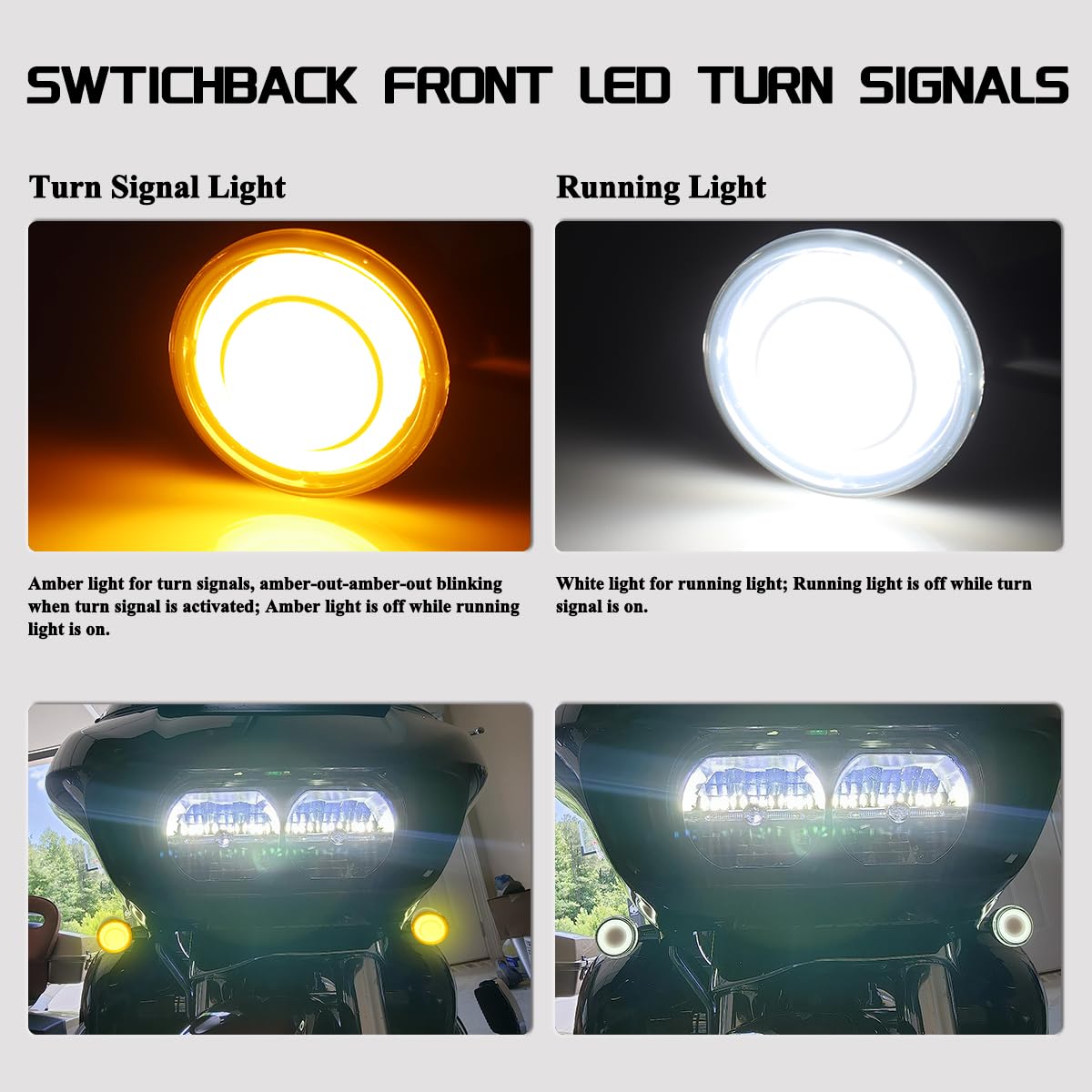 FACAILAHA Smoked Switchback Front LED Turn Signals Light Motorcycle Running Light for Harley Touring Road Glide Police 2004-2024
