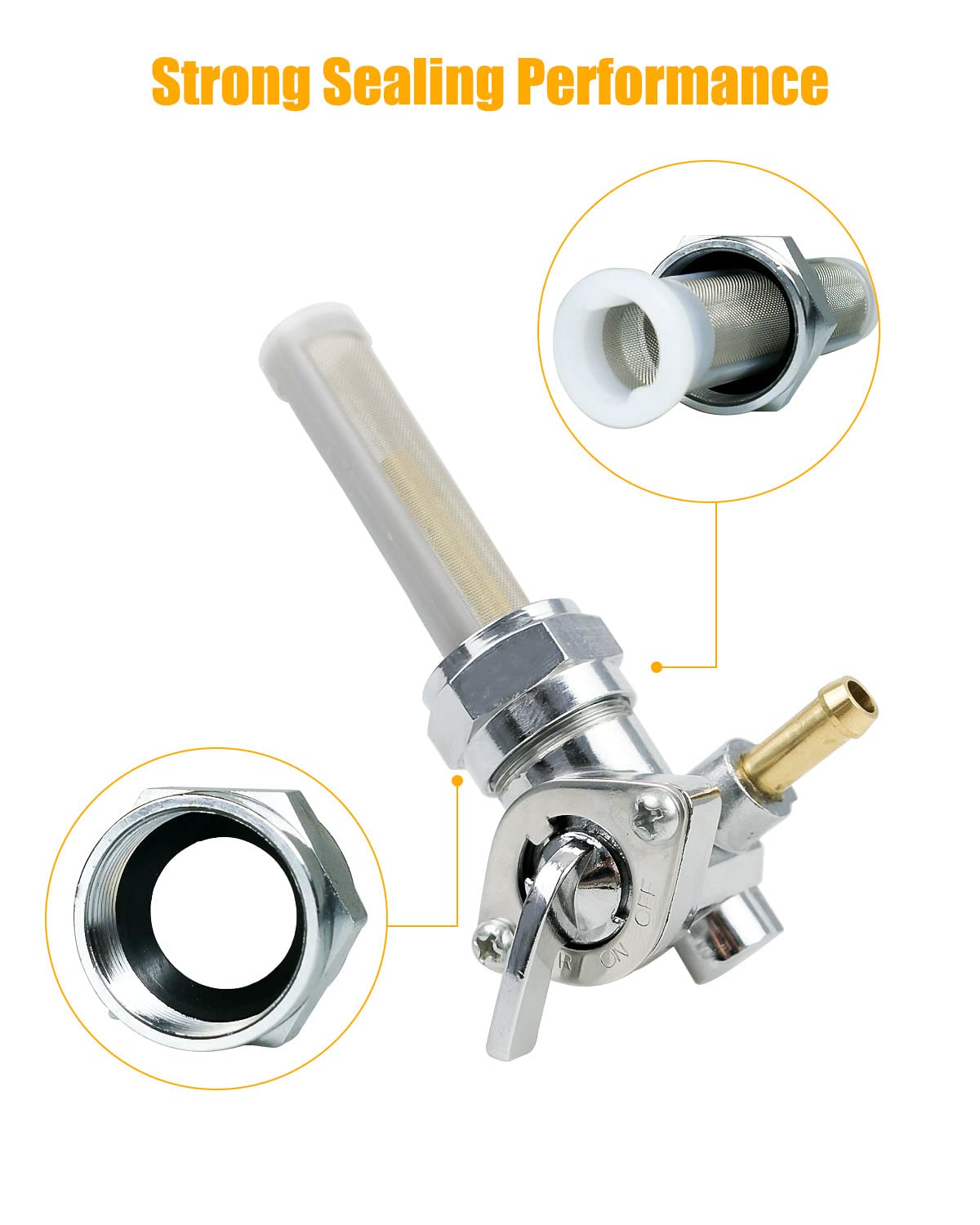 Fuel Valve Petcock With Shut Off Valve Fit For Harley Sportster Big Twin 1975-2006 Replace 62168-81, For 1/4' Id Fuel Hose, 22Mm