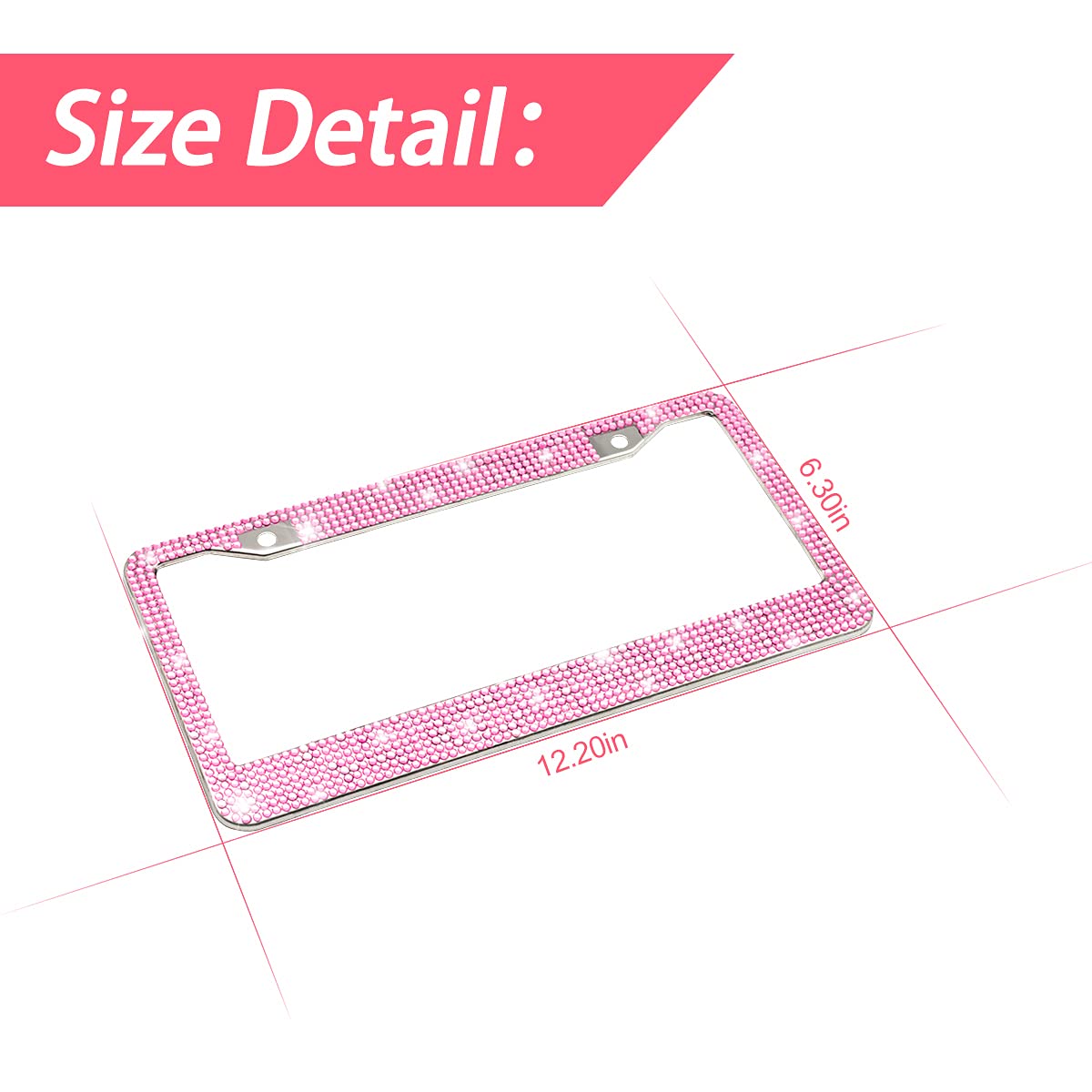 Bling Car License Plate Frame, Handcrafted Crystal Stainless Steel, Sparkly, Durable, Universal Fit, Car Accessories For Girls,