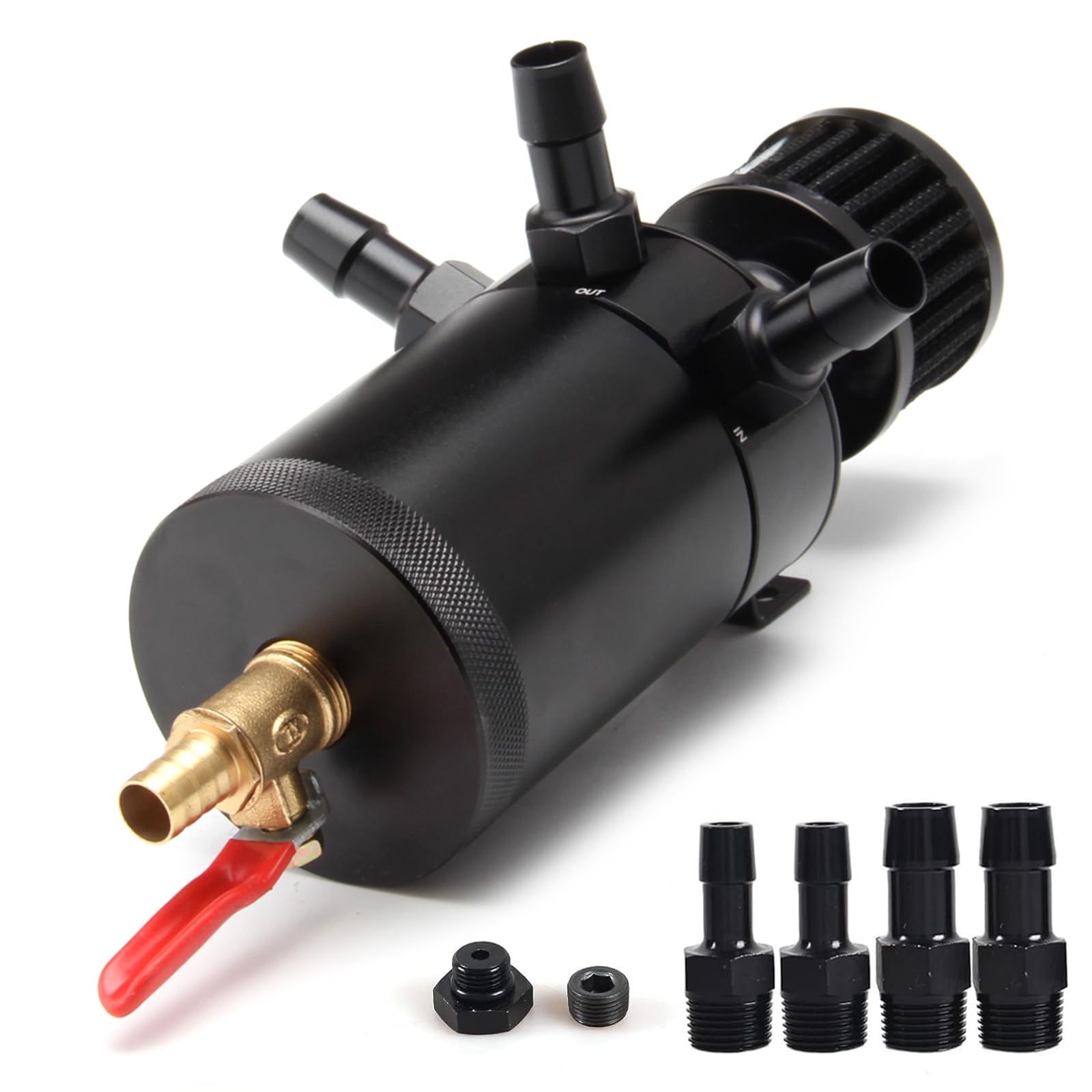 Wenjtp Universal 150Ml Car Oil Catch Can Kit Reservoir Tank, Compact Baffled 3-Port Oil Separator 2 Inlets 1 Outlet Black With Breather Filter + Drain Valve