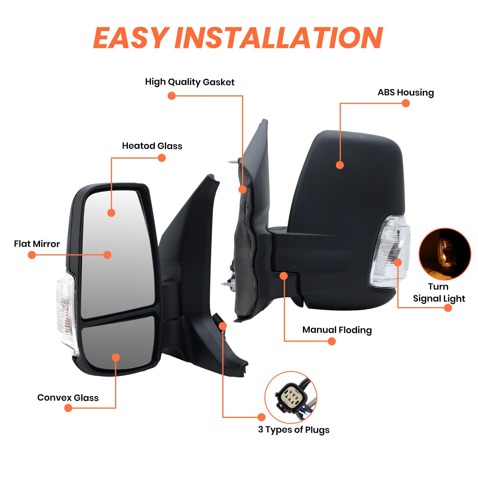 Mofoap Driver Side Mirror,Mirror Compatible With 2015-2021 Ford Transit 150 250 350 350 Hd,Transit Side View Mirror With Power G