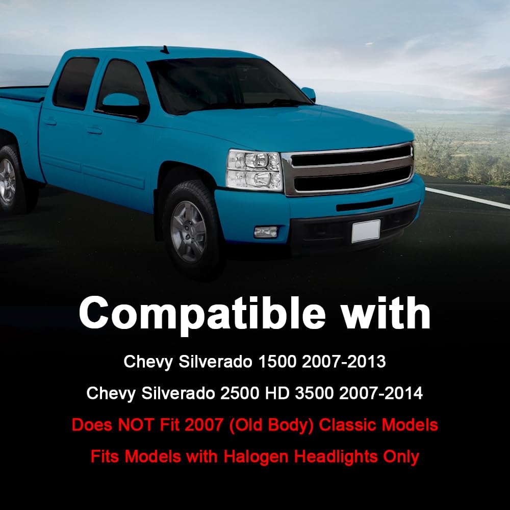 Cheda Headlights Assembly, Compatible With 2007-2013 Chevy Silverado 1500 2500 3500 & Hd Models Chrome Housing Headlight Lamp(Cl