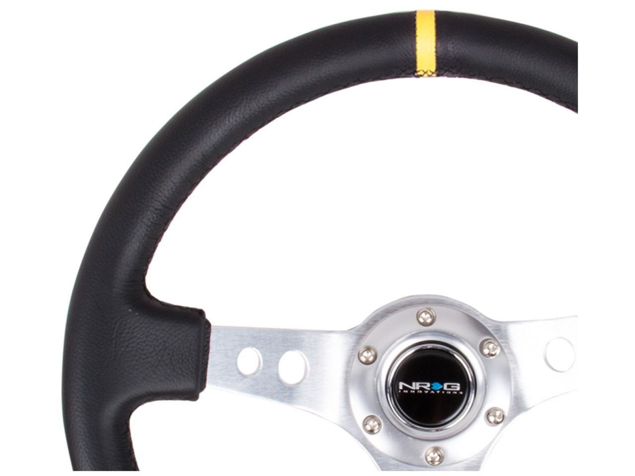 NRG Innovations NRG-RST-006SL Reinforced Steering Wheel 350mm Sport Steering Wheel (3'' Deep), Silver Spoke with Round Holes, Bl