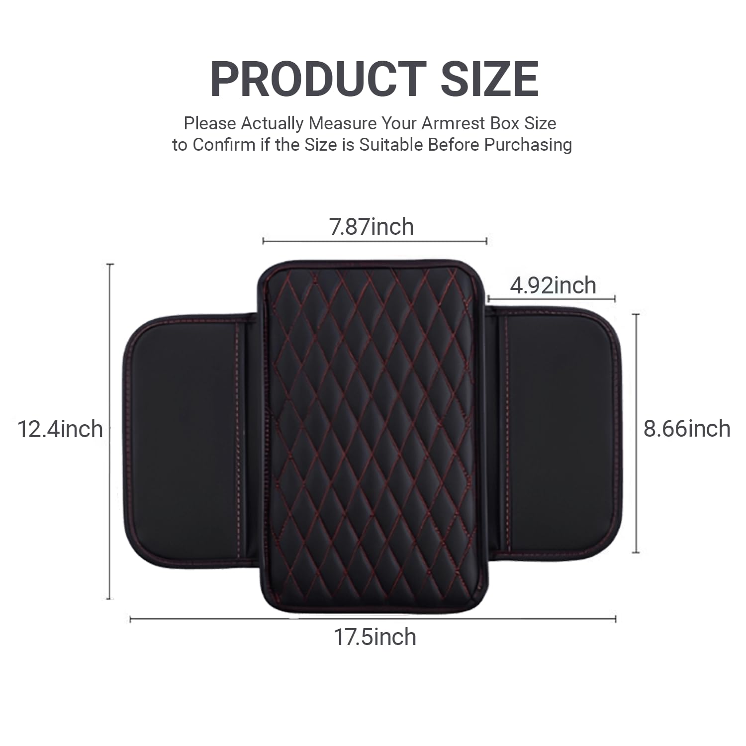 YYTQP Car Center Console Cover, Leather Armrest Seat Box Cover with 2 Storage Bags, Universal Car Armrest Seat Box Pad Car Decor