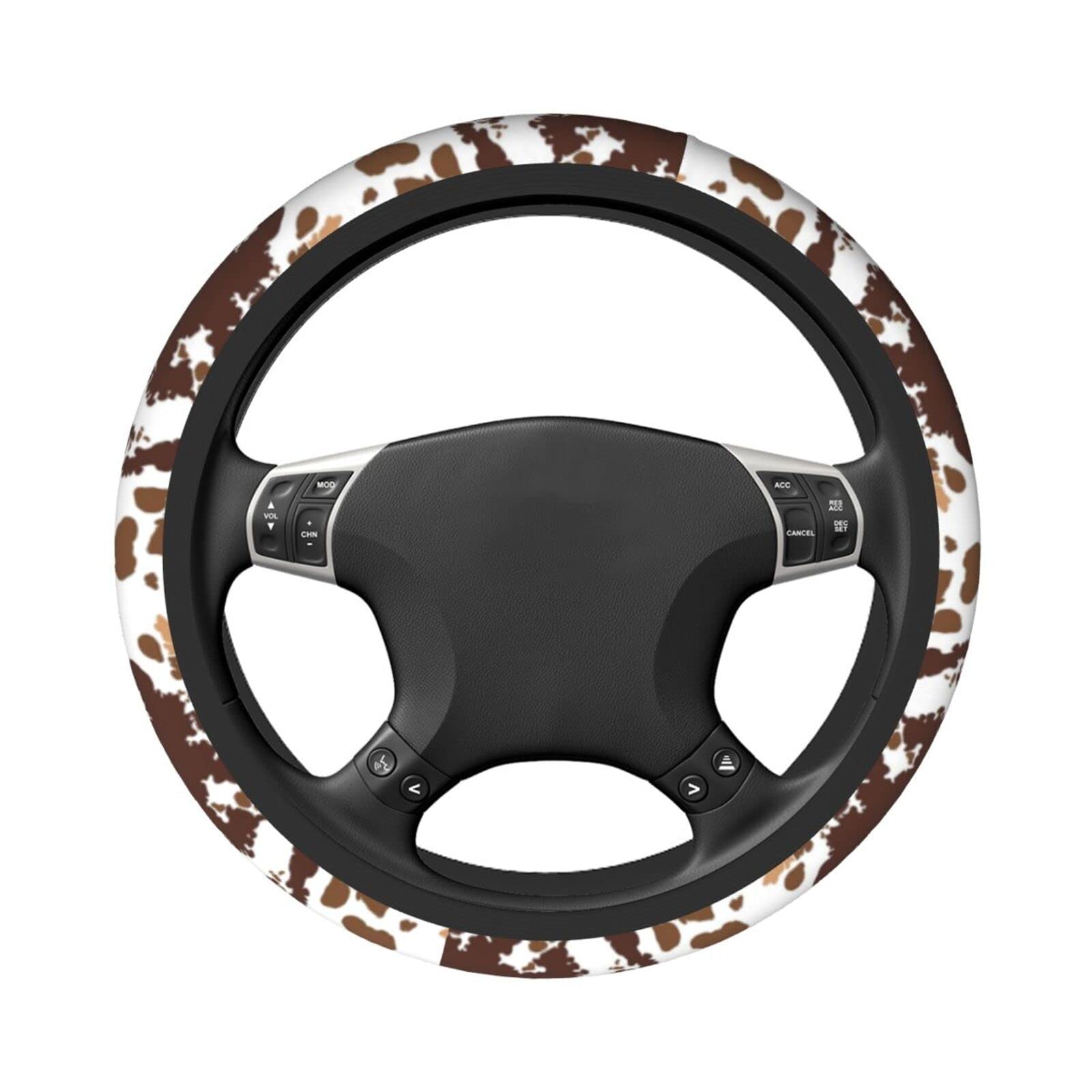 Brown Cow Print Steering Wheel Cover Universal 15 Inches For Women Men, Neoprene Anti-Slip Cute Car Steering Wheel Grip Wrap Car