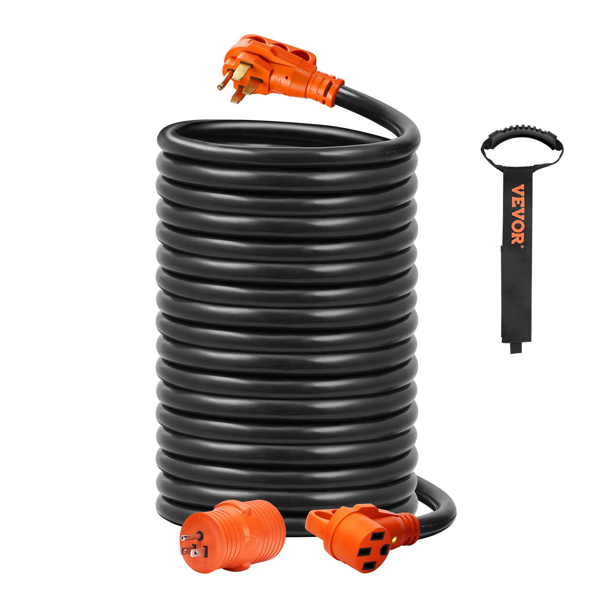 Vevor 50 Amp Rv Extension Cord 50 Feet, Heavy Duty Stw 6/3+8/1 Awg Power Cord Nema 14-50P To 14-50R, With 15A Adapter, Led Power