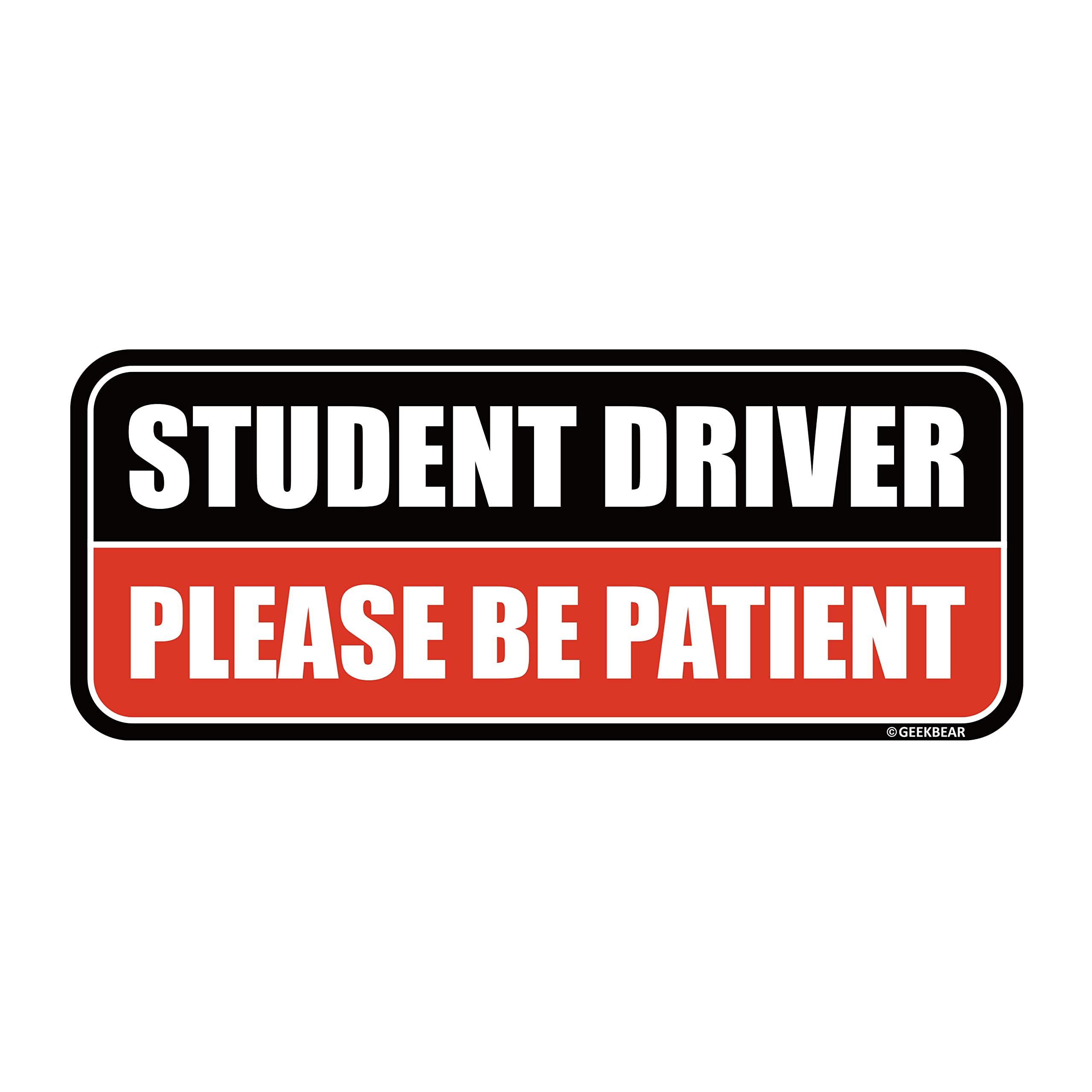 Geekbear Student Driver Car Magnet - Colorful, Reflective, Weather-Resistant - Rectangular 8.7 X 3.5 In (Black/Red)