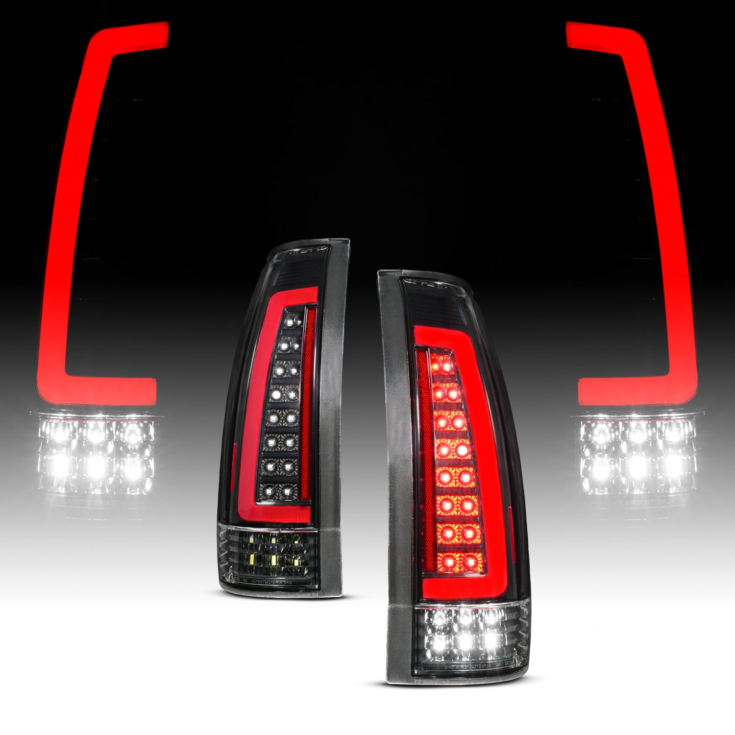 Amerilite For 1988-2000 Chevy Gmc C/K Truck Silverado Suburban [Full Led] C-Type Tube Clear Matte Black Tail Lights Assembly Set