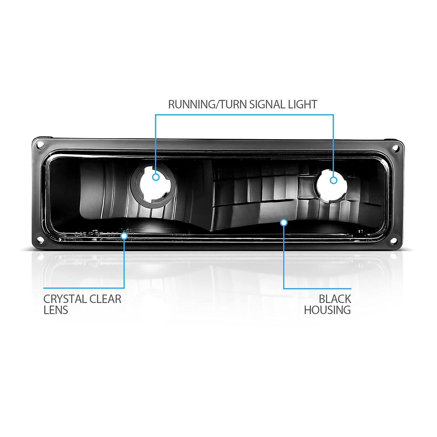 Amerilite Replacement Parking Turn Signal Lights Black Pair For 88-98 Chevy Full Size - Passenger And Driver Side