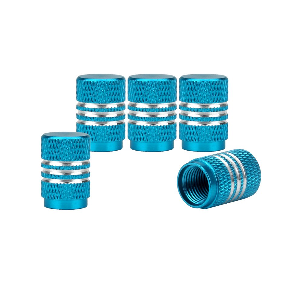 Senzeal Aluminum Round Style Car Tire Valve Stem Caps 5Pcs Sky Blue