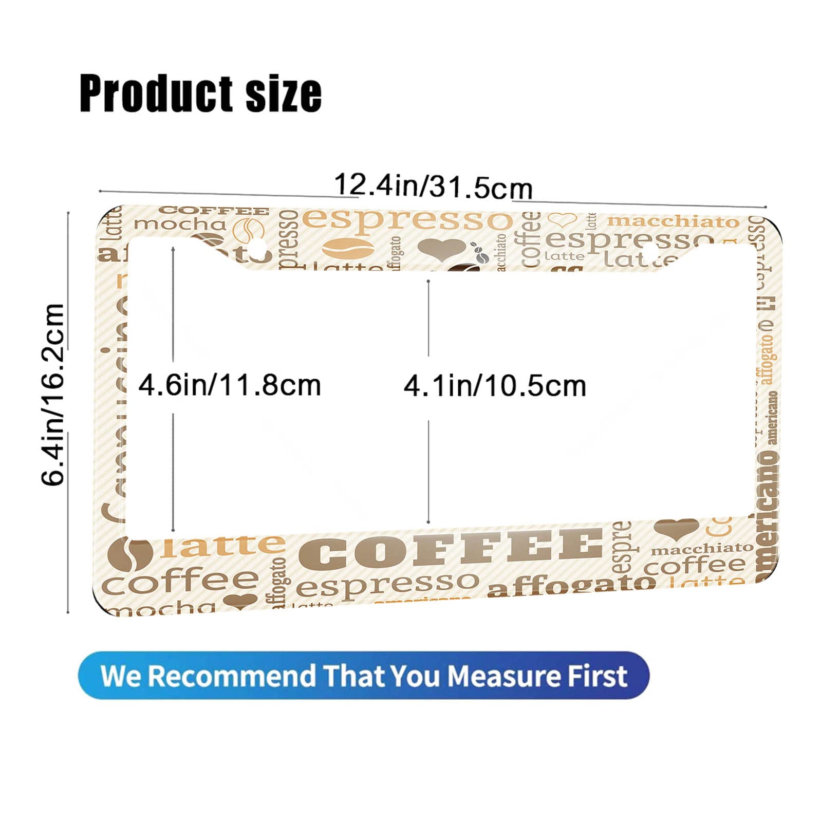 Hosnye Coffee Cup License Plate Frame Typography From Words Word Cloud Metal License Plate Cover Front Plates Frames Car Tag Frame For Women Men Us Vehicles Standard