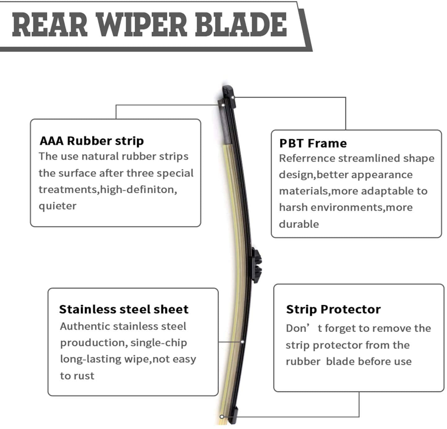 Hodee (Pack Of 2) Rear Wiper Blade Replacement For Ford Bronco Sport (Cx430) 2021-2023,Ford Bronco Back Windshield (Window) Wipe