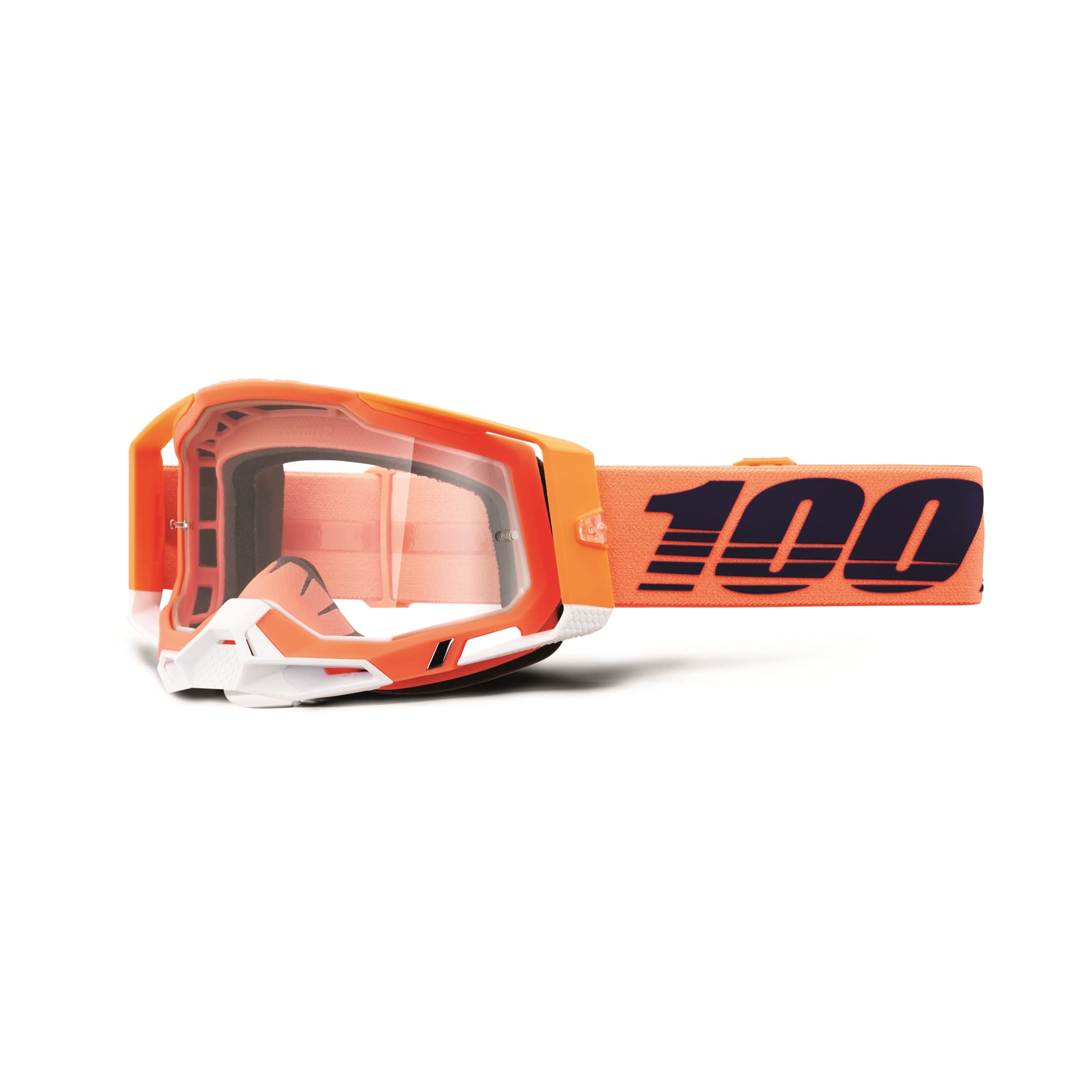 100% Racecraft 2 Mountain Bike & Motocross Goggles - Mx And Mtb Racing Protective Eyewear (Coral - Clear Lens)