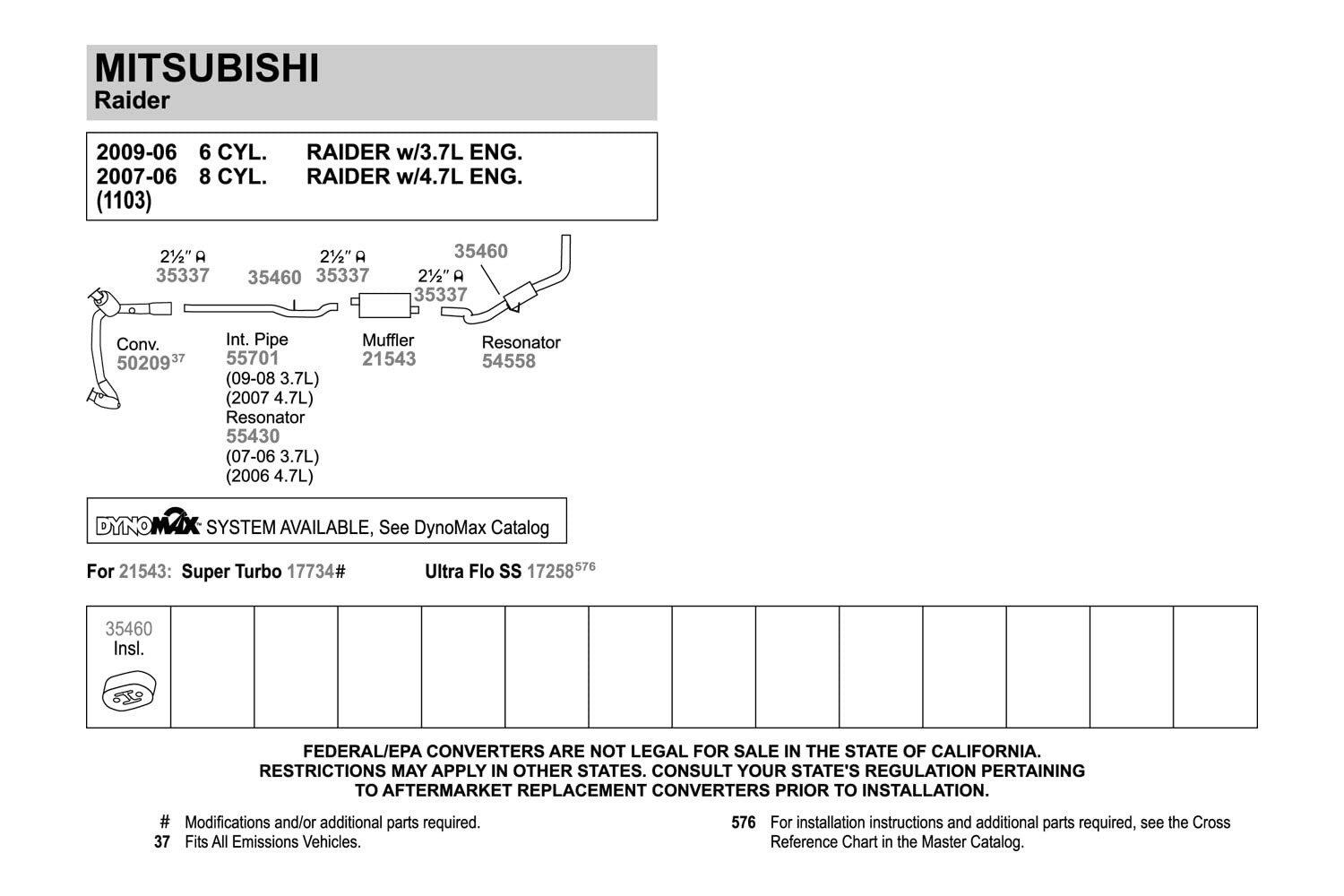 Walker 54558 Direct Fit Exhaust Resonator And Pipe Assembly 2.5 Inlet (Od) 2.5 Outlet (Od) For Dodge Dakota