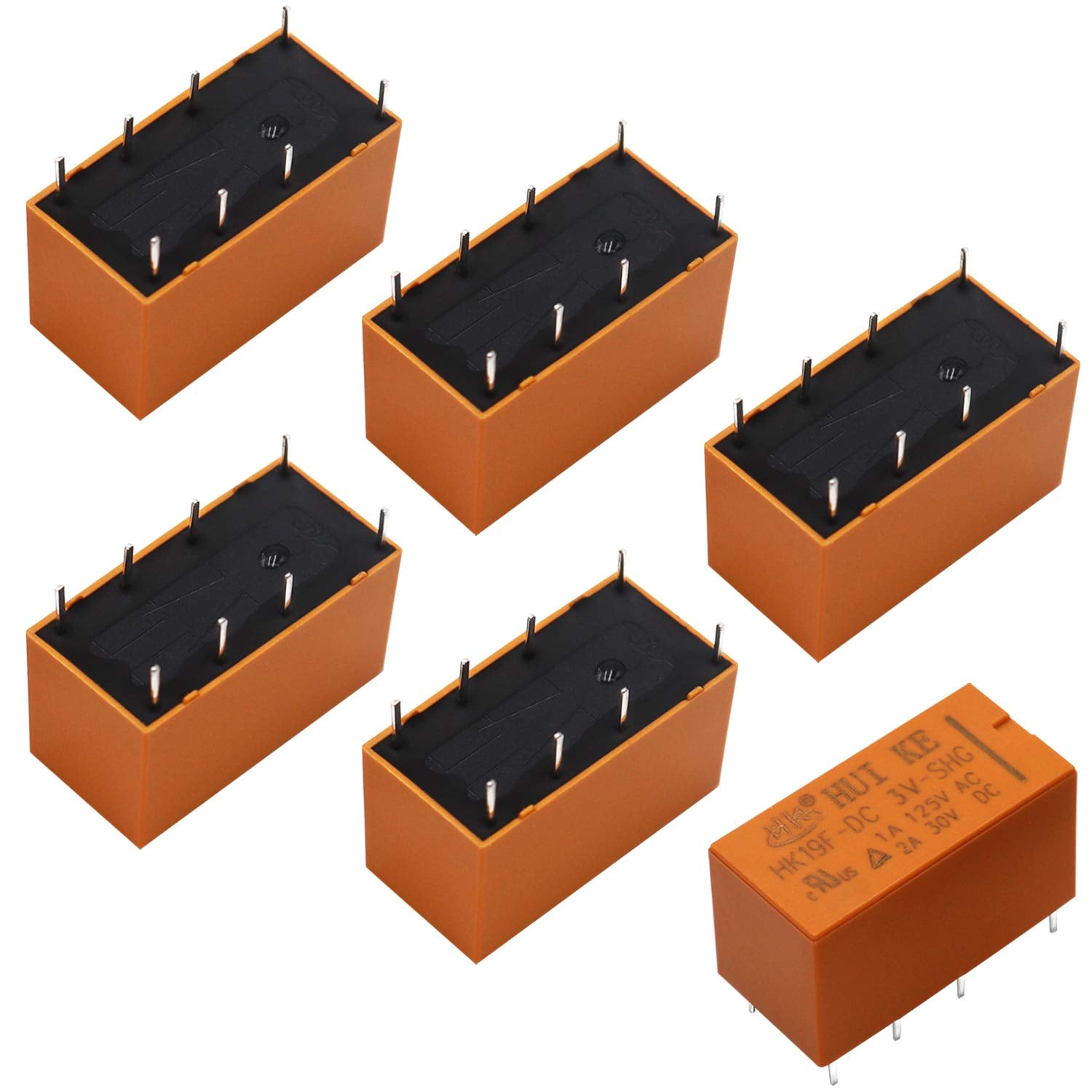 Tnisesm/6pcs Coil DPDT PCB Power Relay DC 3V 8 Pins Mini Power Relay PCB Relay HK19F-8P-3V