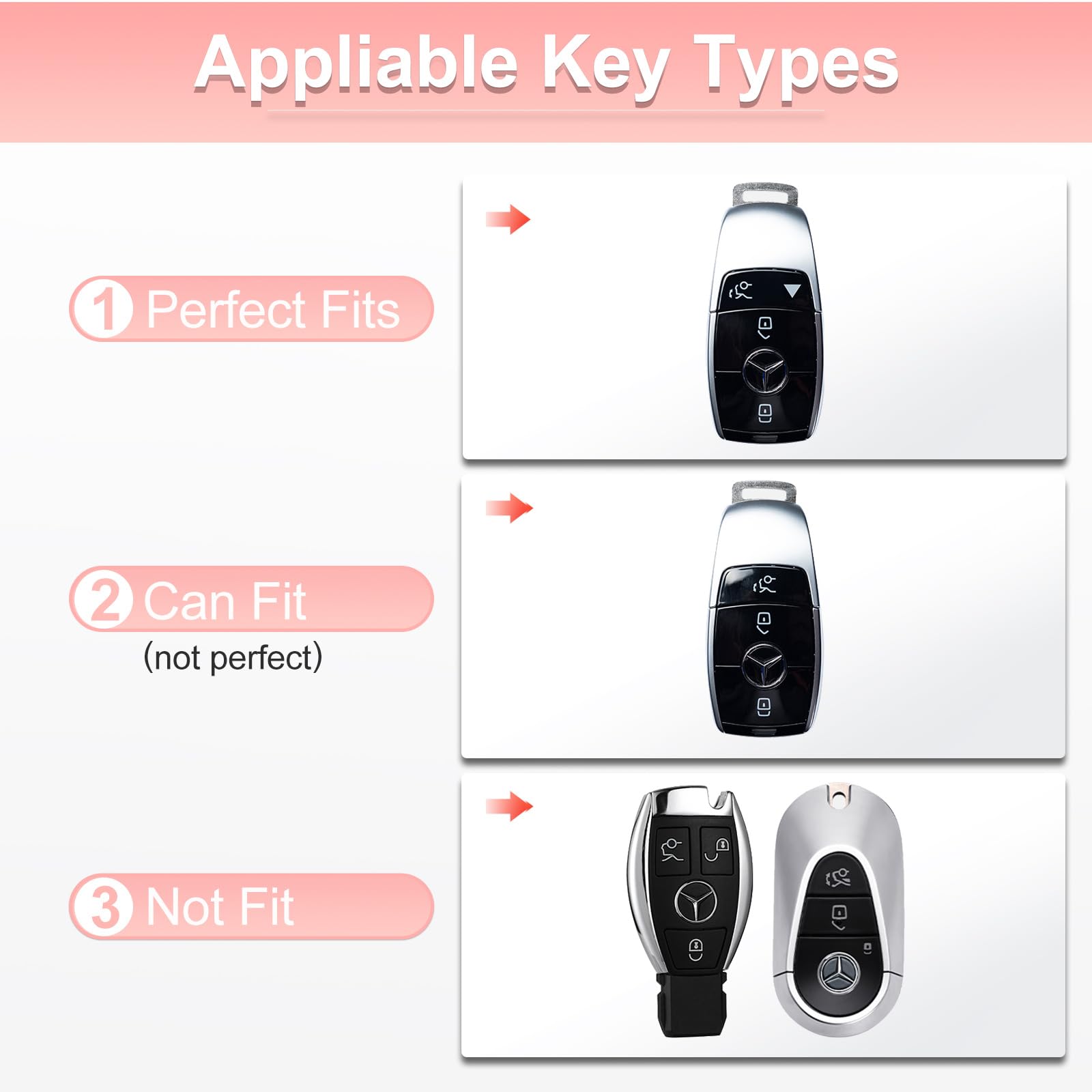 Pangpai Pink Key Fob Cover for Mercedes Benz, Soft TPU Key Case Protection with Bling Keychain Fit for A-Class C-Class G-Class 2