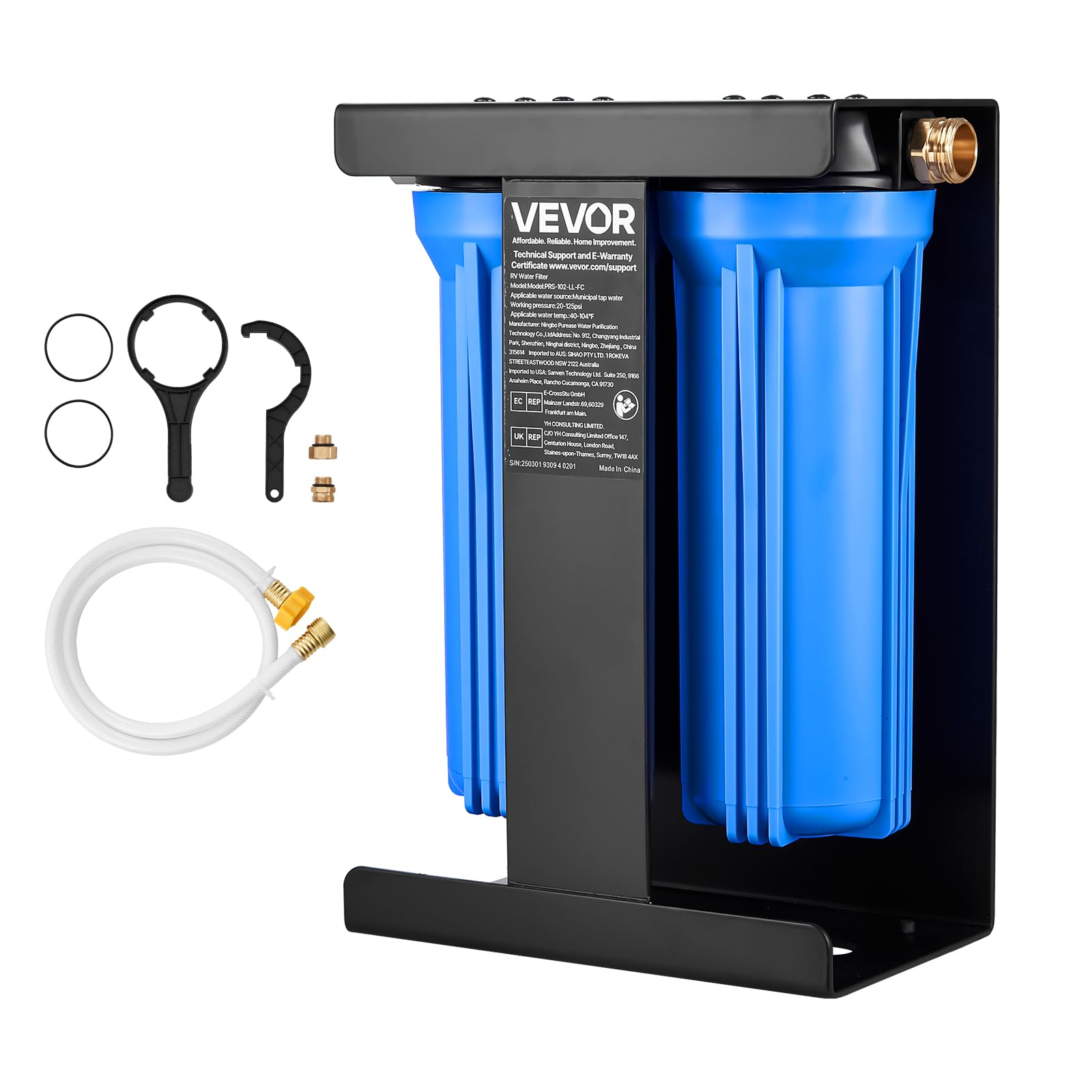 VEVOR RV Water Filter with Bracket, 2-Cartridge 2.5 x 10 in Water Filter System for RVs, Remove Chlorine, Bad Tastes, Odors, and