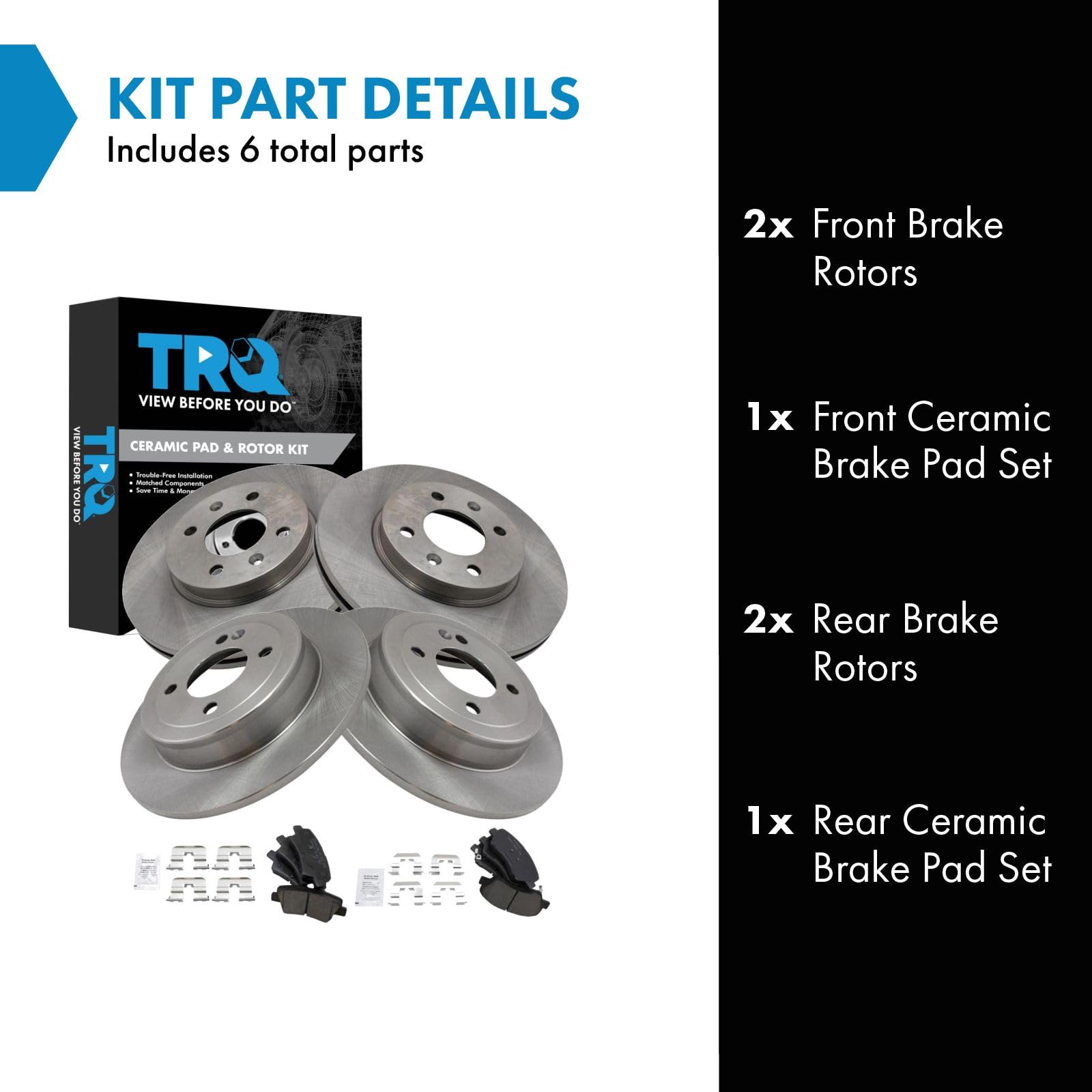 Trq Front & Rear Premium Posi Ceramic Disc Brake Pad & Rotor Kit For Hyundai Accent Kio Rio
