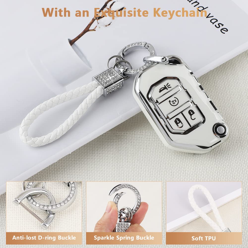 Pifoog Tpu Key Fob Cover For Jeep Wrangler Jl Jlu Gladiator Jt 2018-2022 Accessories Cute 4 Button Car Keys Shell Case Glitter K