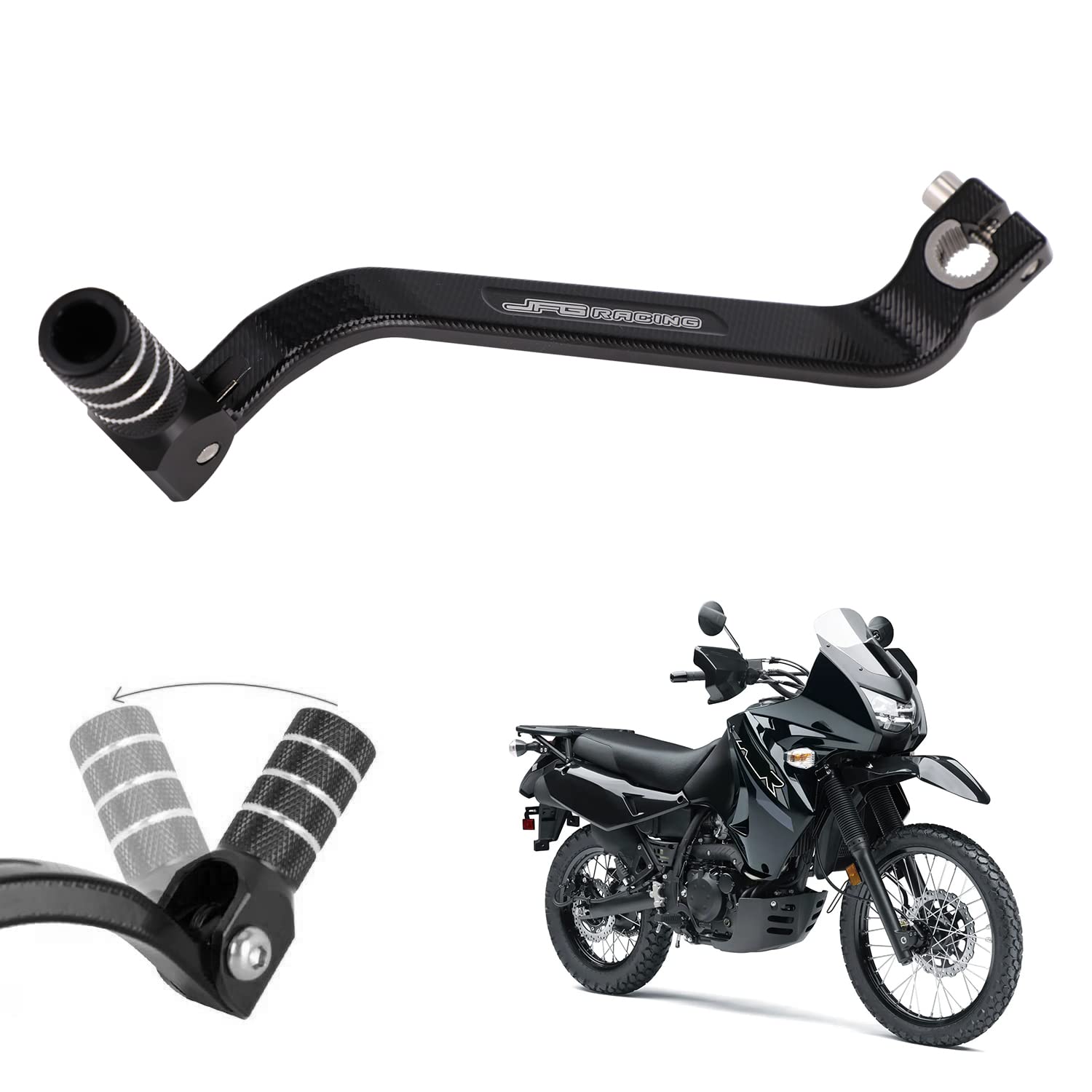 JFG Racing Motorcycle Gear Shifter Lever Extended 10mm Folding Tip CNC for KLR 650 KLR650 1987-2018 Black