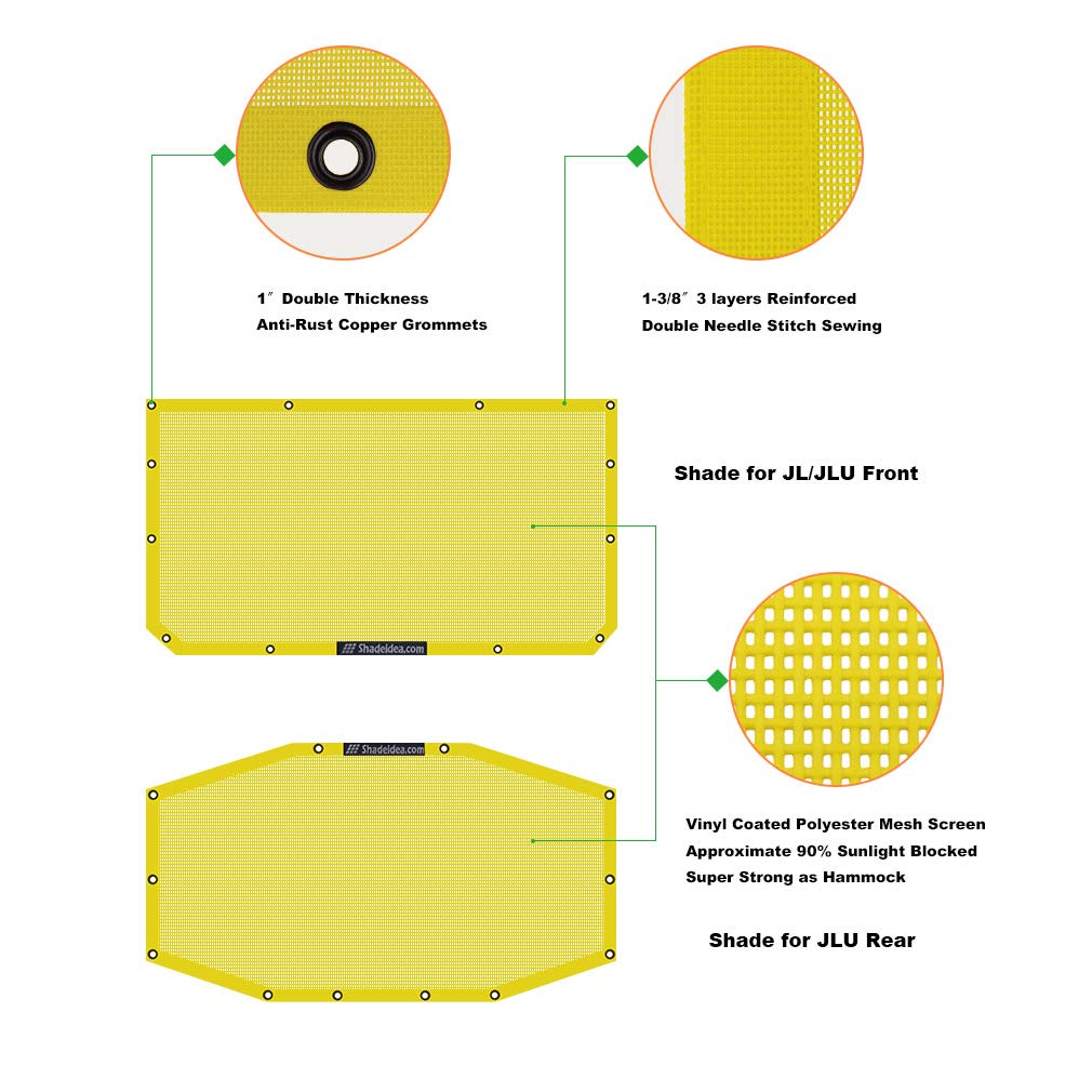 Shadeidea Sun Shade Top For Jeep Wrangler Jl Unlimited (2018-2023) 4 Door Front And Rear 2 Piece-Yellow Mesh Screen Sunshade Jlu