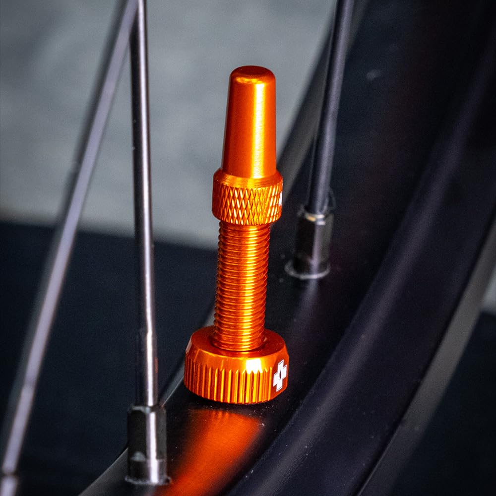 Muc-Off Tubeless Valves V2, Orange 44Mm - Tubeless Valve Stems With Valve Core Removal Tool For Tubeless Tires - Includes Presta