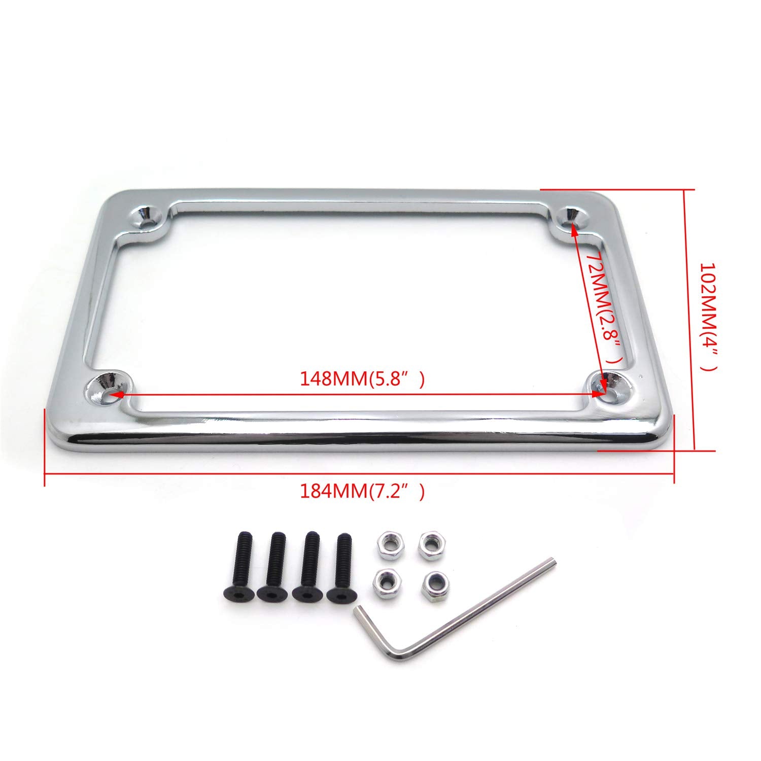 Httmt Mt294-001-Cd Chrome Flat License Plate Frame Bracket Tag Holder 7 Inches X 4 Inches Compatible With Universal Motorcycle