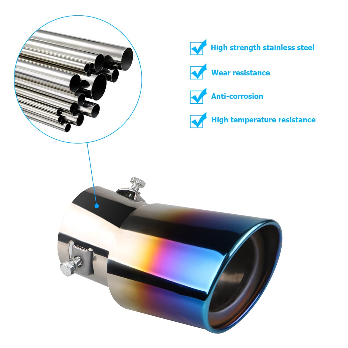 Stainless Steel Car Exhaust Tip, 2.5 To 3.3 Universal Car Exhaust Pipe Modification Tail Throat Tail Pipe, Steel Exhaust Tips Chrome-Plated Finish Tailpipe (Blue/B Style)