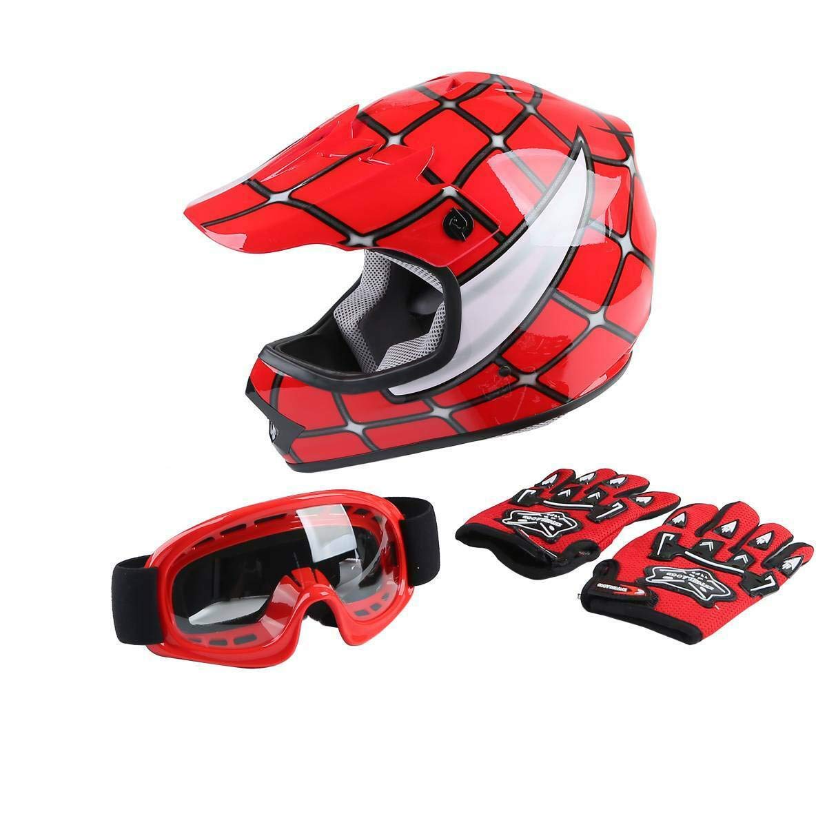 Slmoto Dot Approved Youth Kids Helmet Offroad Street Helmet Motorcycle Helmet Dirt Bike Motocross Atv Red Spider Helmet+Goggles+