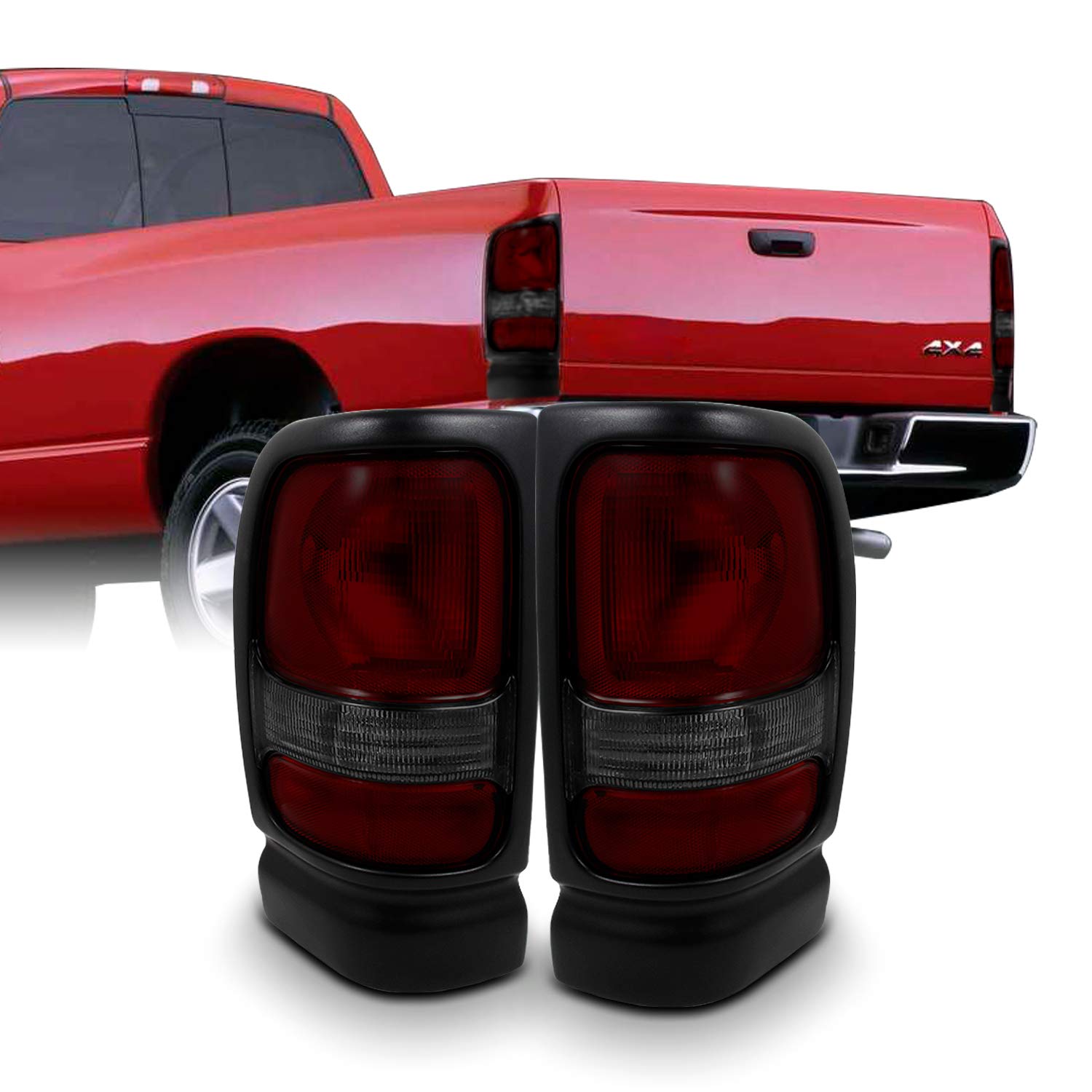 Akkon - For Dodge Ram 1500/2500/3500 Pickup Truck Red Smoked Tail Lights Brake Lamps Replacement Left + Right