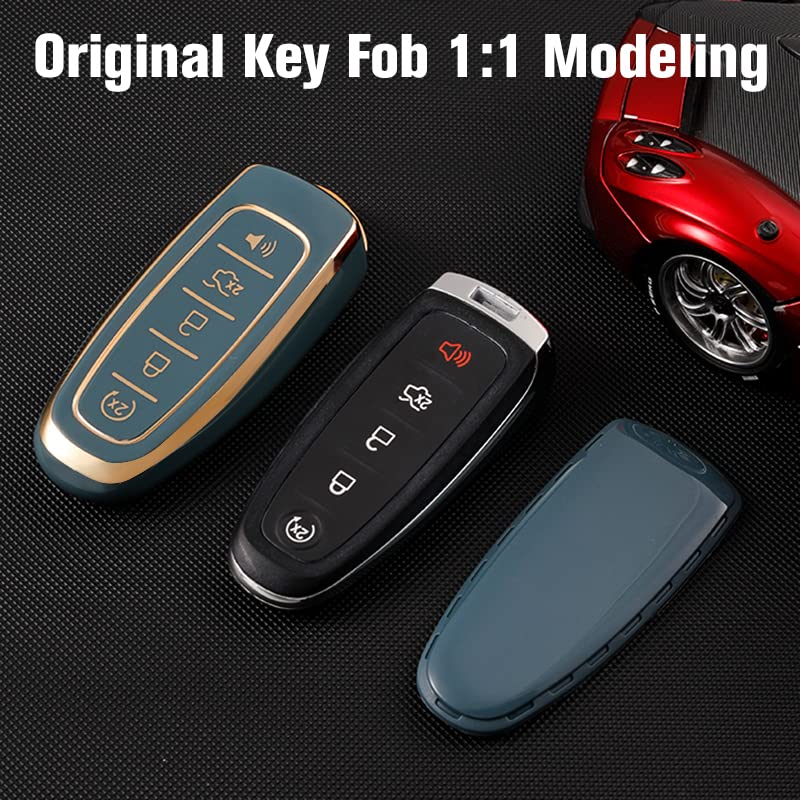 Ollen Tpu Key Fob Cover Fit For Ford C-Max Edge Escape Expedition Explorer Flex Focus Taurus Lincoln Mks Mkt Mkx Navigator, Full Protection Soft Tpu Key Case, With Bling Key Ring, White