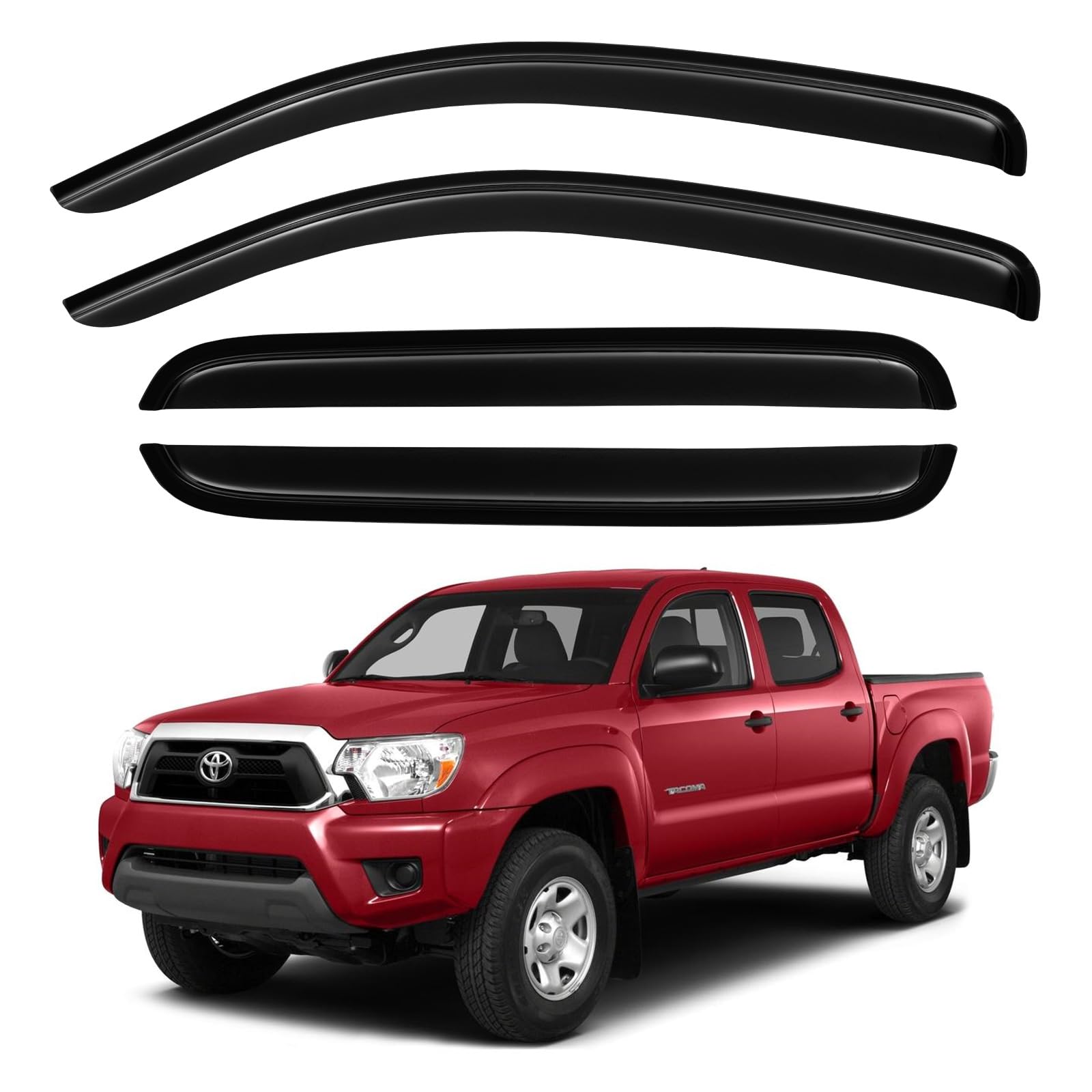 Window Visors Rain Guards for 2005-2015 Toyota Tacoma Double Cab, Out-Channel Window Vent Wind Deflectors Visors Shades for 05-1