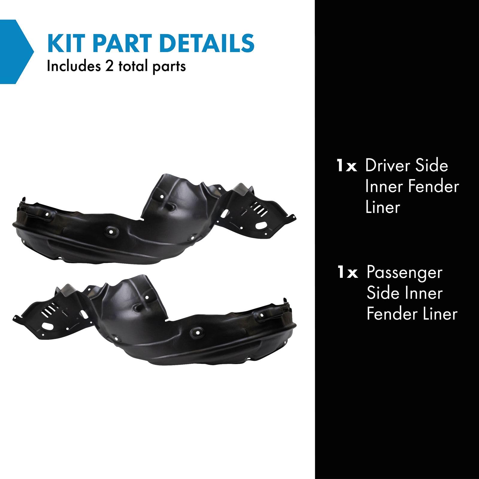 Trq Inner Fender Liner Set Compatible With 2008-2009 Honda Accord Ho1248127 Ho1249127