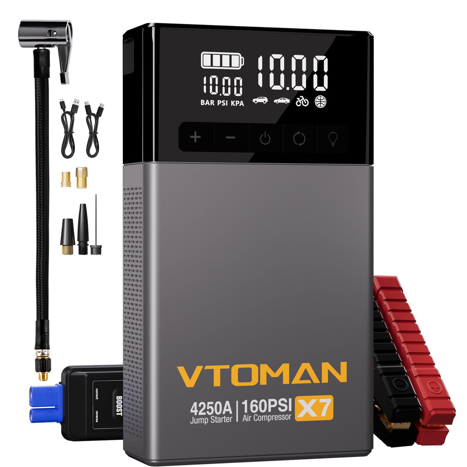 Vtoman X7 Jump Starter With Air Compressor, 4250A Portable Car Starter (Up 10L Gas/10L Diesel Engine) With 160Psi Digital Tire I