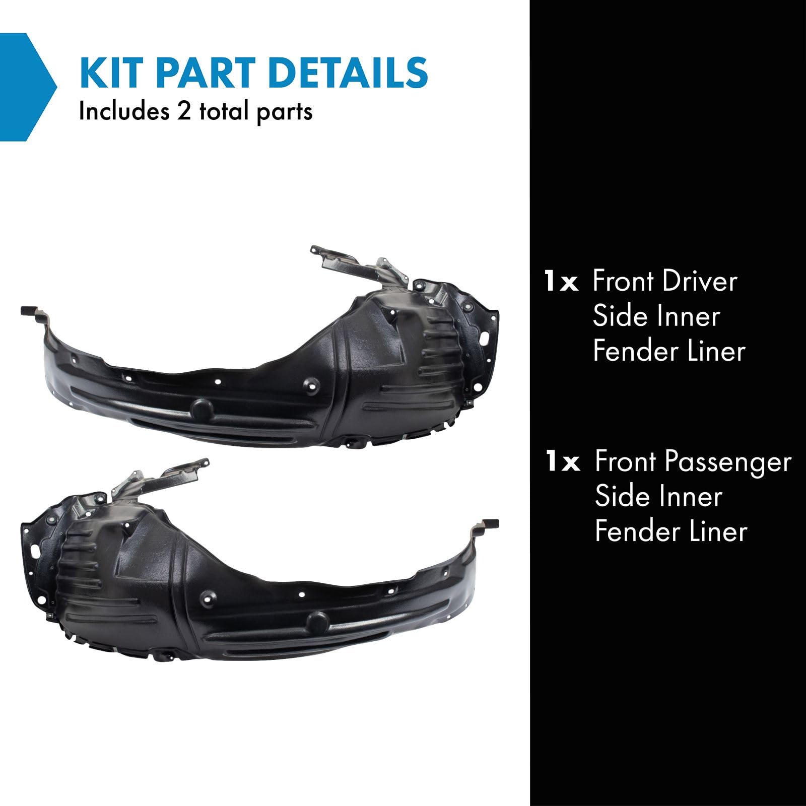 Trq Front Inner Fender Liner Set Compatible With 2012-2015 Honda Pilot Ho1248153 Ho1249153