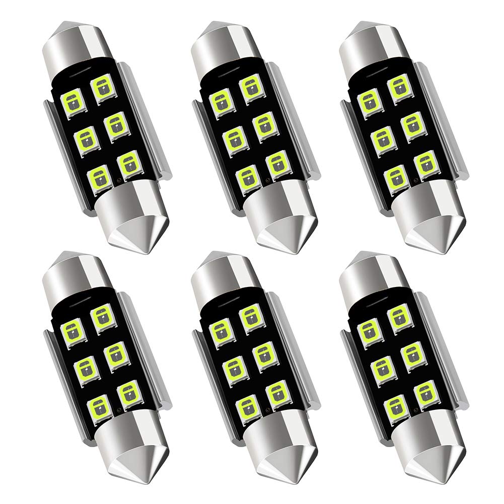 Auxlight 6418 6411 De3425 C5W De3423 36Mm 1.42”Festoon Canbus Error Free Led Interior Light Bulbs Ice Blue, Super Bright 6Smd Chips For Dome Map Door Courtesy License Plate Lights (Pack Of 6)