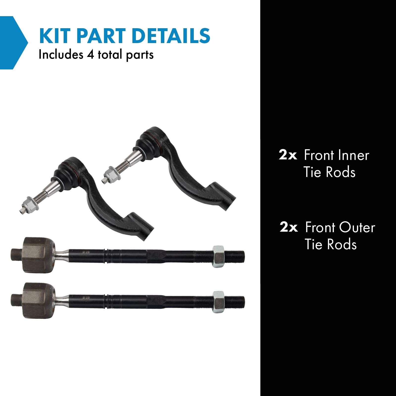 Trq Front Inner And Outer Tie Rod Set Compatible With 2016-2020 Chevrolet Camaro