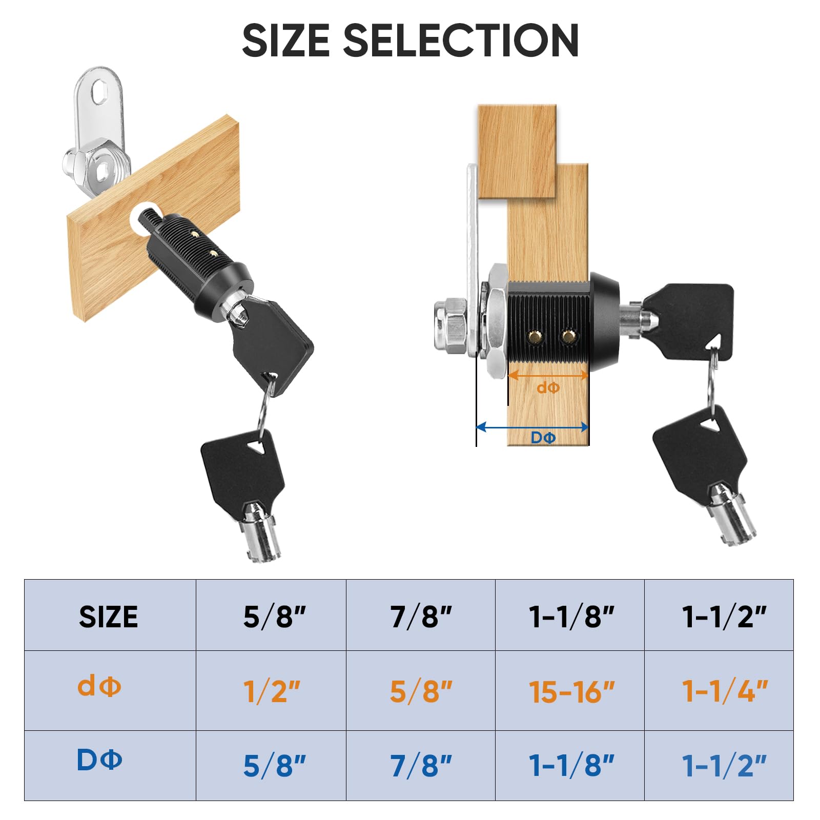 Pteromy 5 Pack Heavy Duty Cabinet Lock With Keys, Black, 7/8'' Tubular Cam Lock For Rv Compartment Storage Locks, Complete Set W