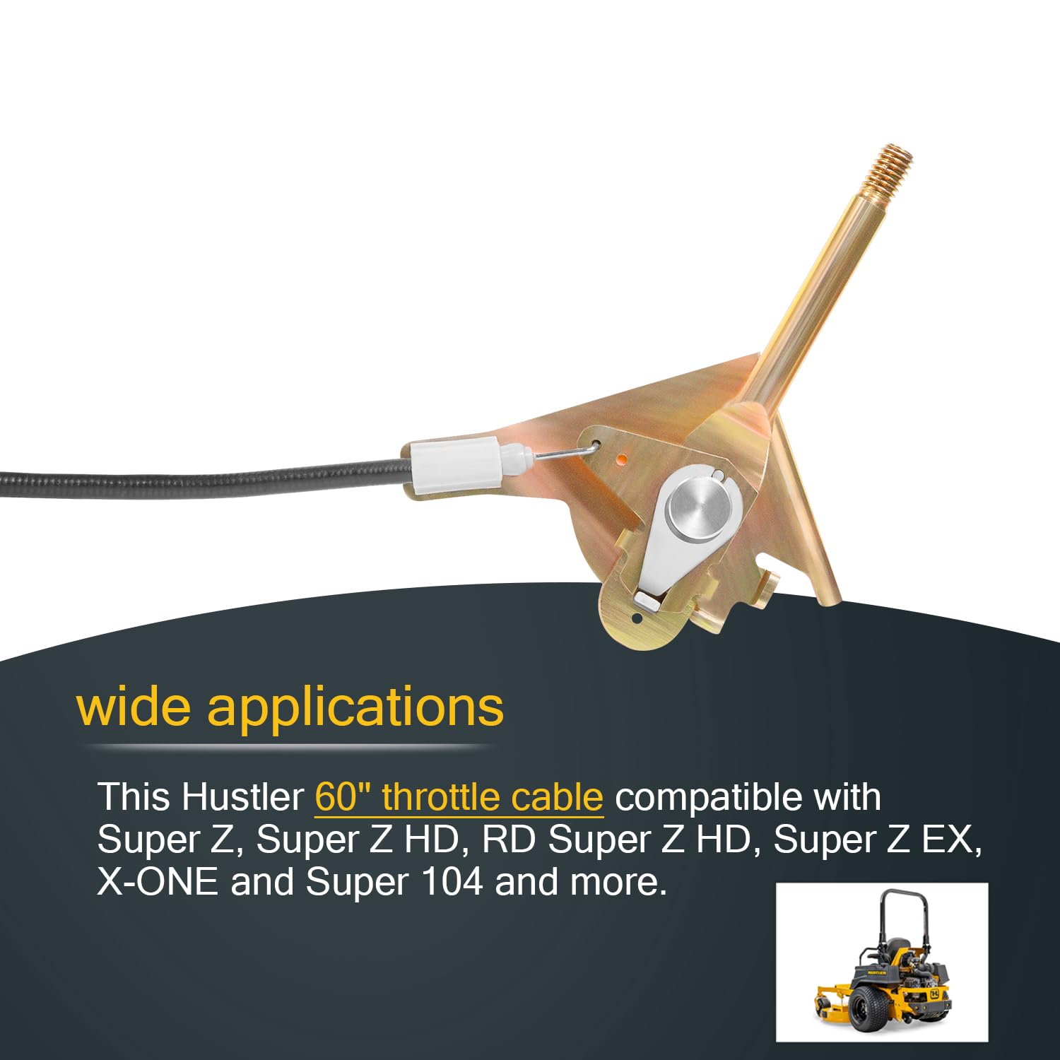 Zymurgoes 603409 Throttle Control Cable 60” Fits For Hustler Zero-Turn Mowers Compatible With Super Z, Super Z Hd, Rd Super Z Hd, Super Z Ex, X-One And Super 104